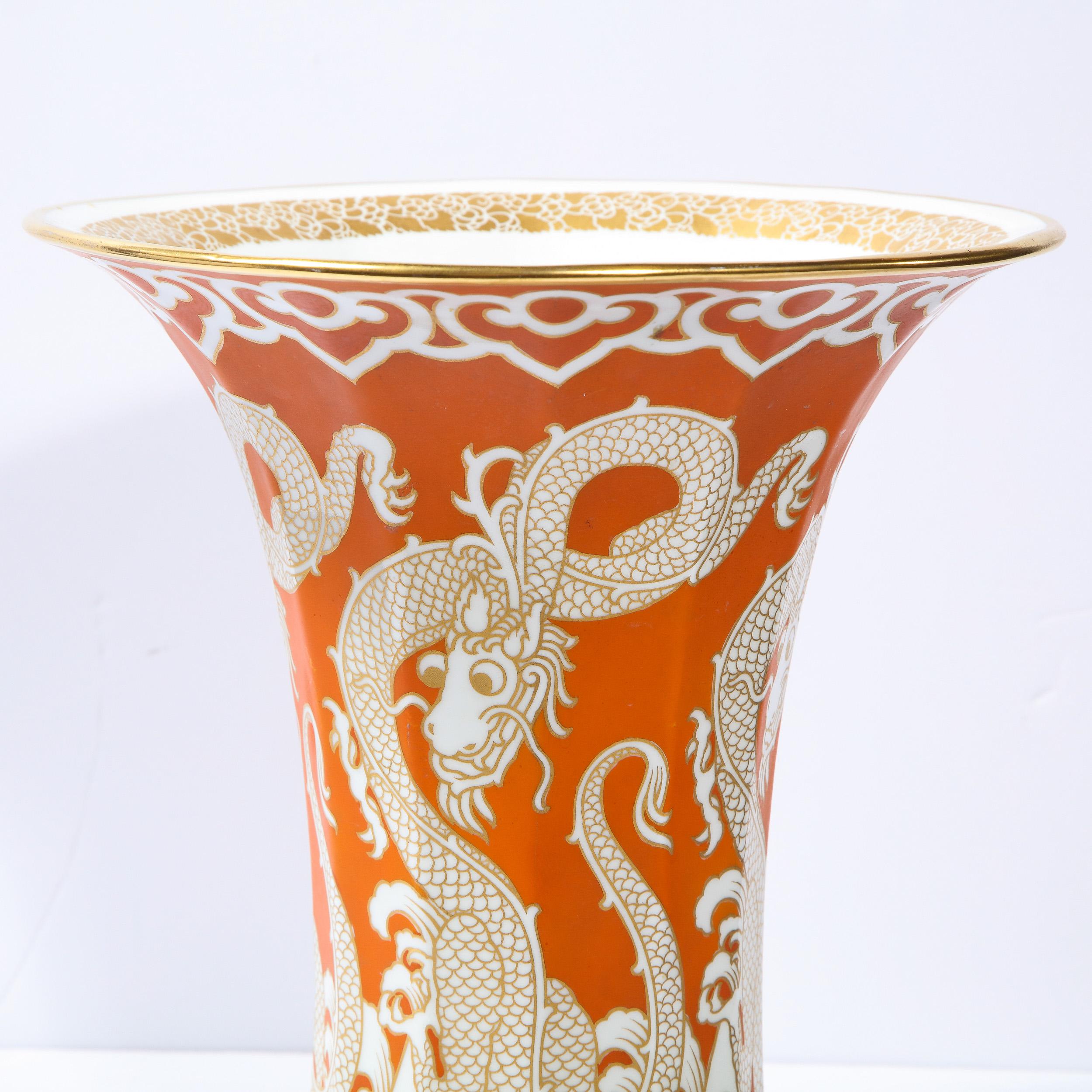 Modernist Orange & Vergoldete Porzellanvase Vase mit Drachenmotiv Signiert Rosenthal (Moderne)
