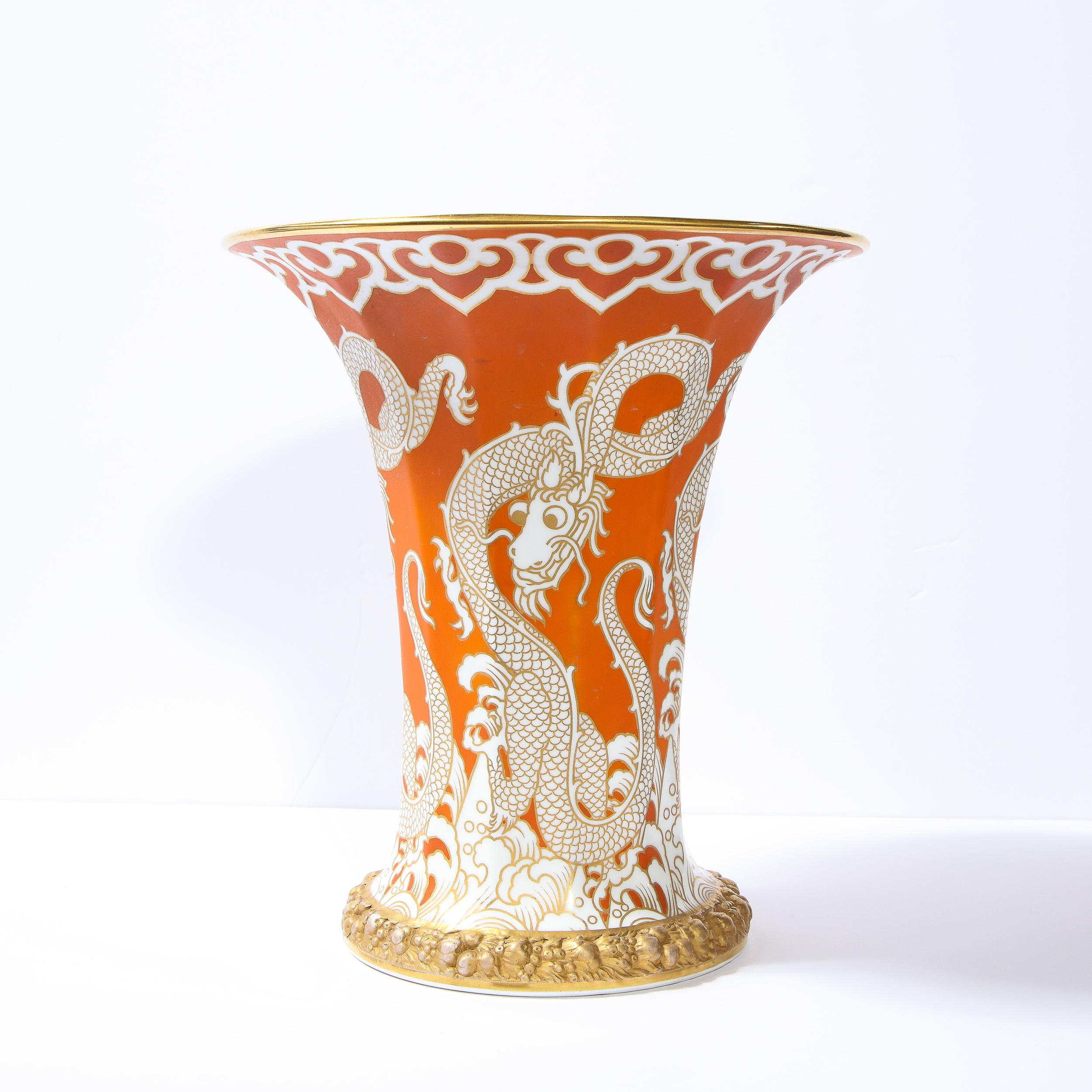 Modernist Orange & Vergoldete Porzellanvase Vase mit Drachenmotiv Signiert Rosenthal (20. Jahrhundert)