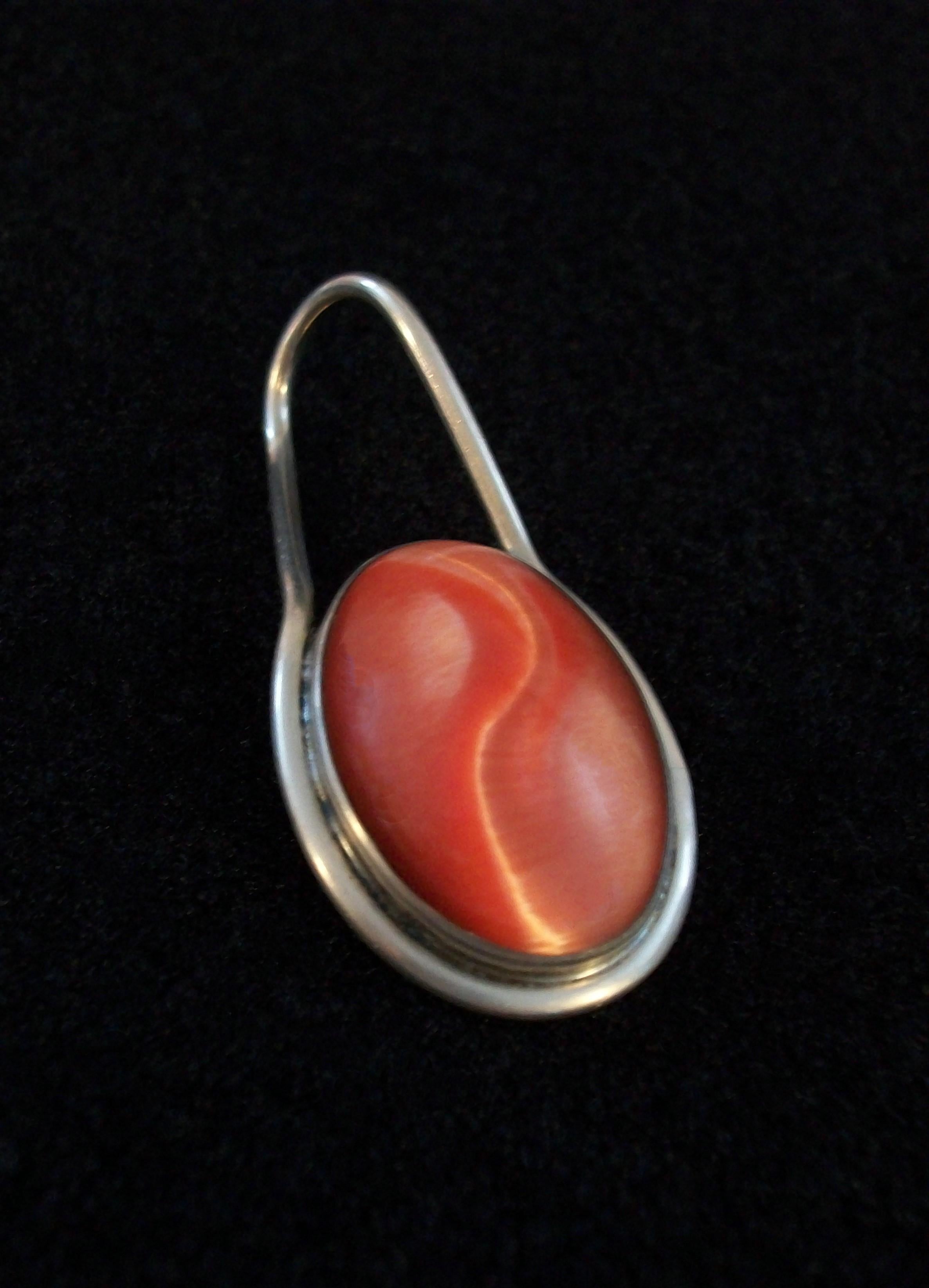 Women's or Men's Modernist Orange Glass & Sterling Silver Pendant - Mexico - Late 20th Century For Sale