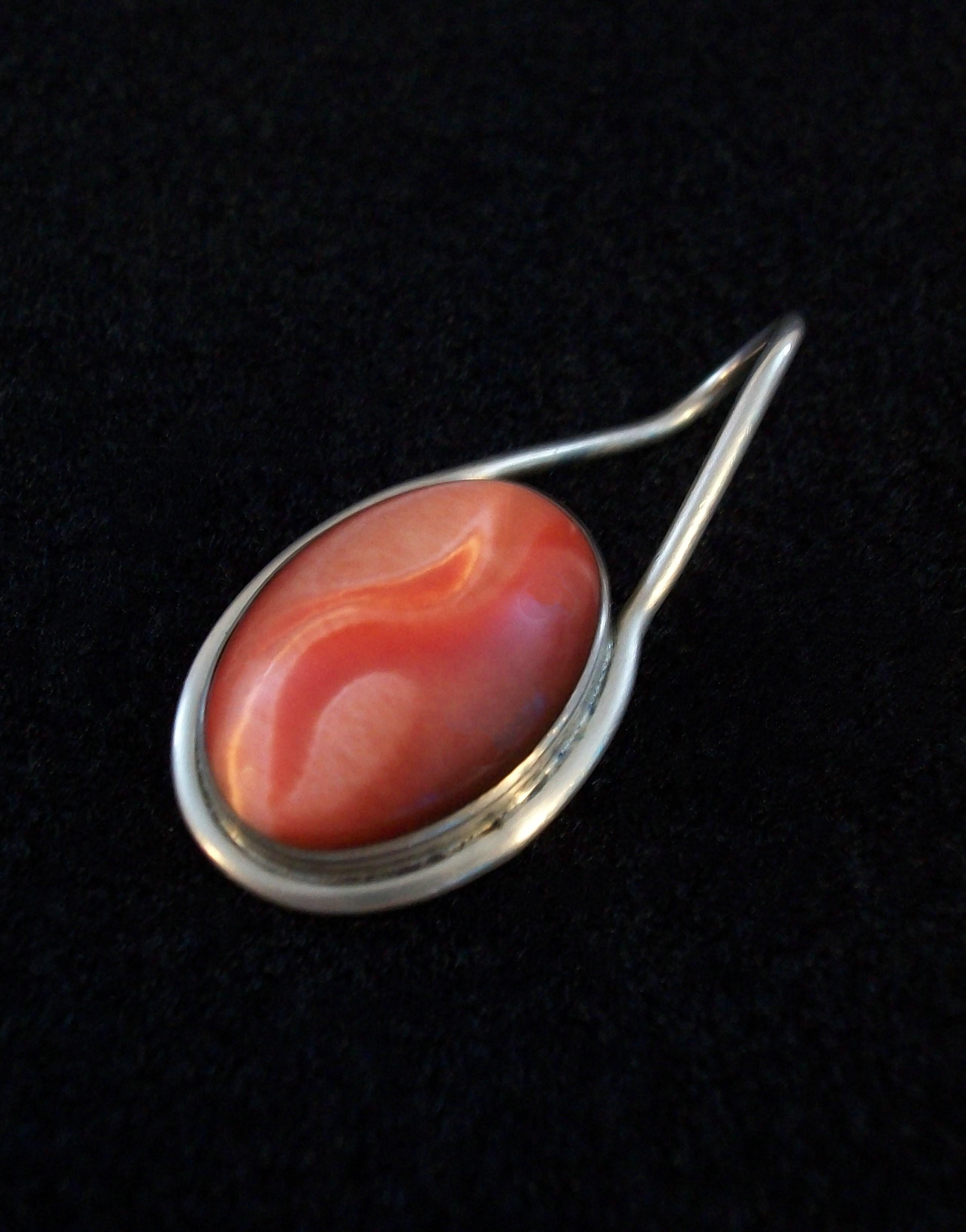 Modernist Orange Glass & Sterling Silver Pendant - Mexico - Late 20th Century For Sale 1
