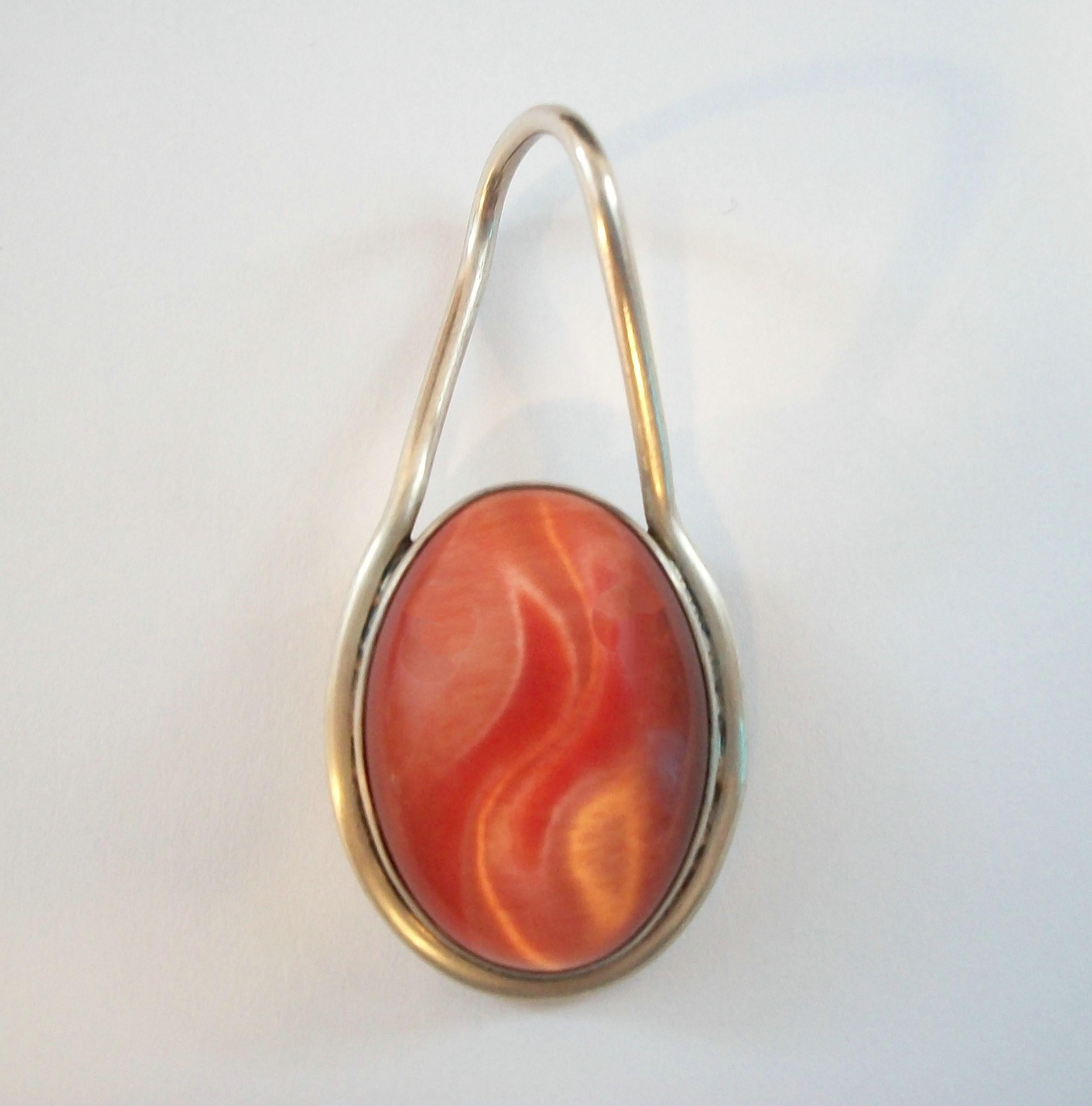 Modernist Orange Glass & Sterling Silver Pendant - Mexico - Late 20th Century For Sale 3