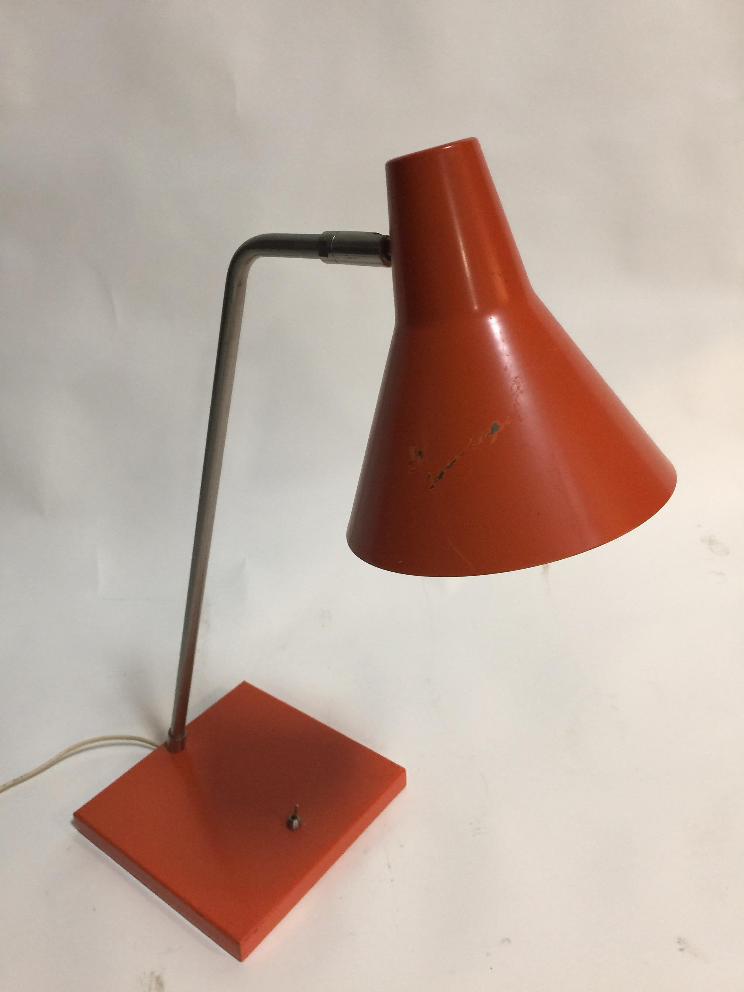 Mid-Century Modern Modernist Orange Metal Desk Lamp