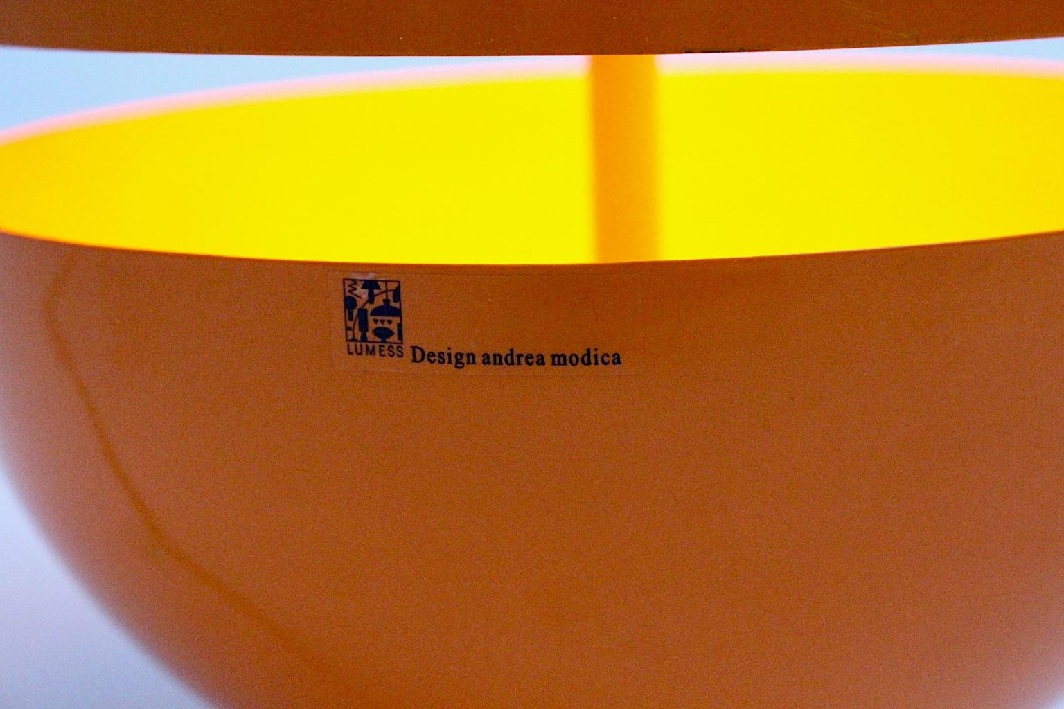 Metal Modernist Orange Plastic Globe Table Lamp Andrea Modica for Lumess Switzerland For Sale