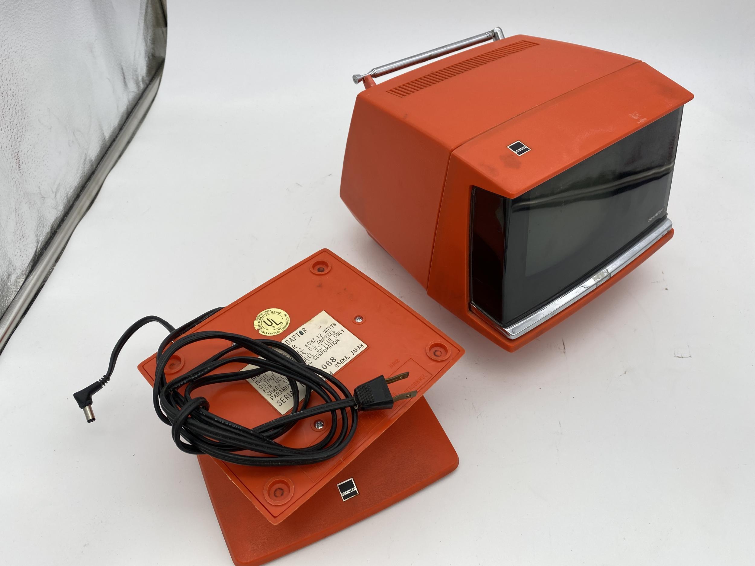 Japanese Modernist Orange Space Age Sharp Television, Model 3s-111 R