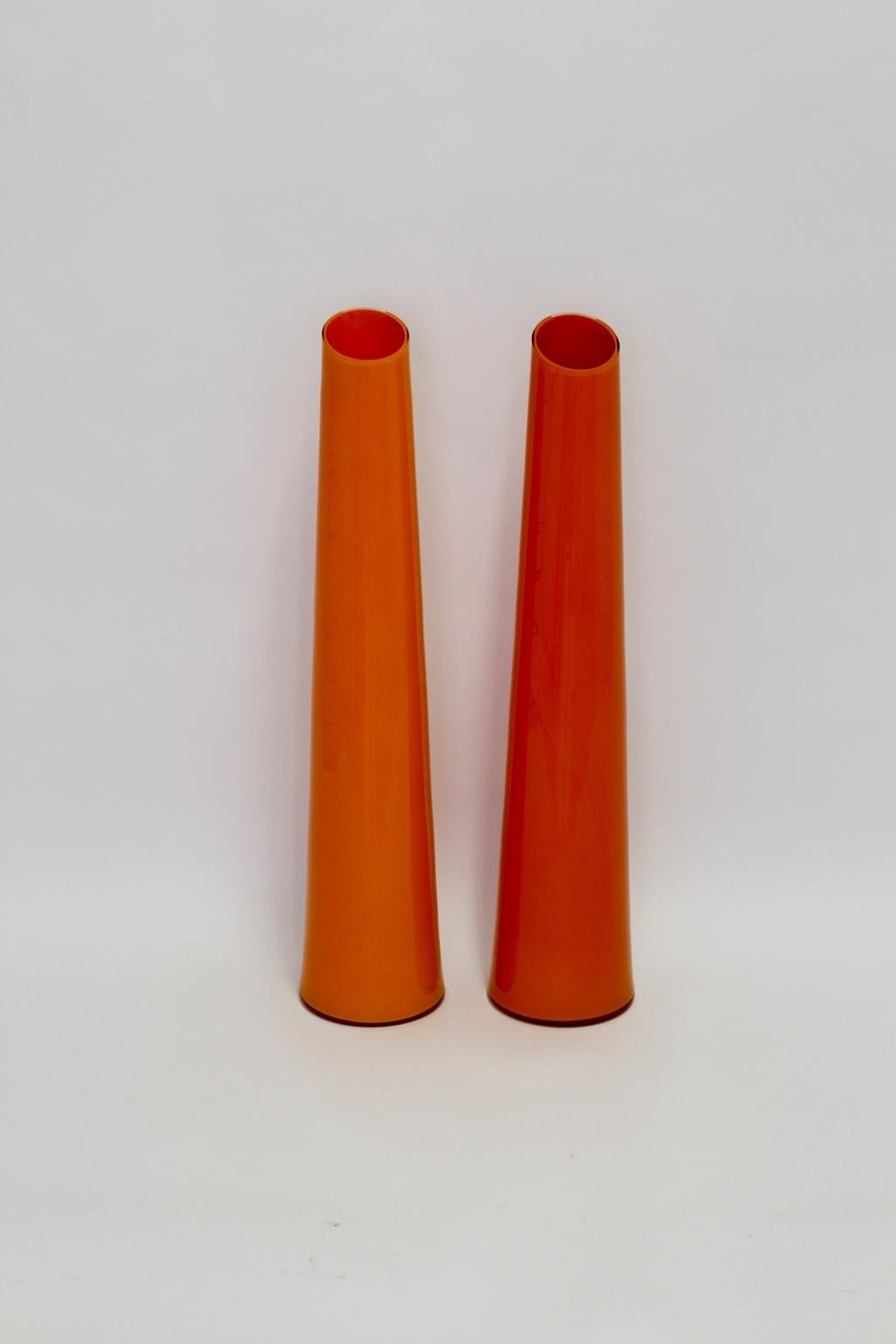 Italian Modernist Orange Vintage Glass Vases, Italy, circa 1990 For Sale