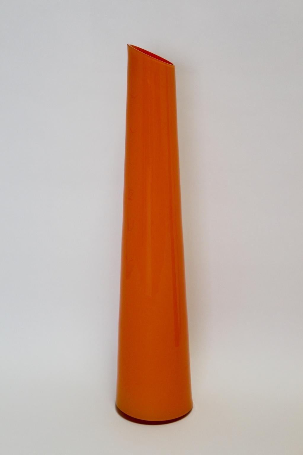 Late 20th Century Modernist Orange Vintage Glass Vases, Italy, circa 1990 For Sale
