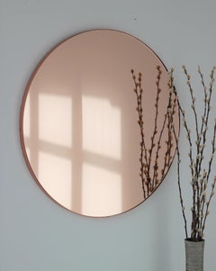 Orbis Rose Gold / Peach Tinted Round Modern Mirror with Copper Frame, Regular