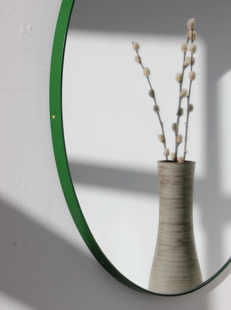Modernist Orbis Round Mirror with Green Frame, Regular, Customizable