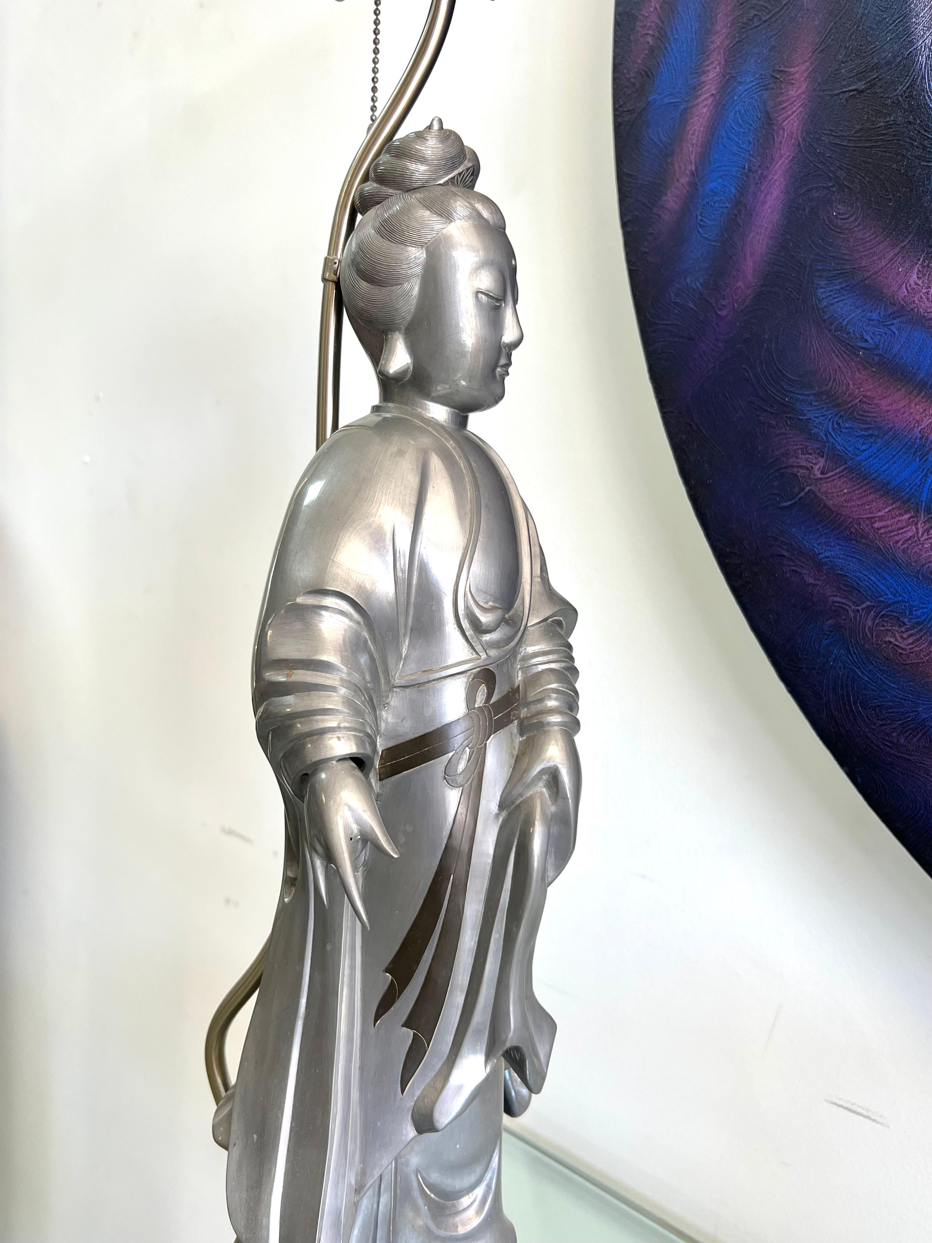 Modernist Oriental Pewter Sculpture Table Lamp For Sale 1