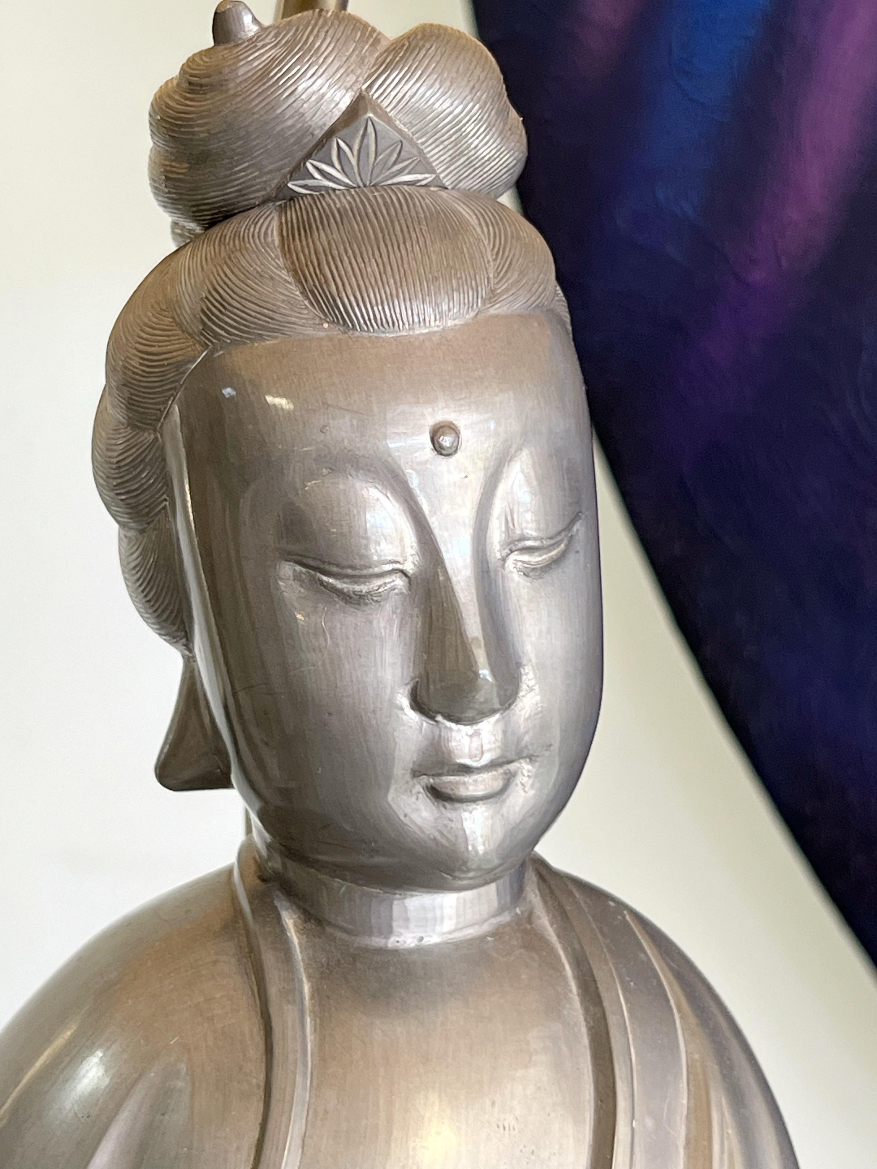 Modernist Oriental Pewter Sculpture Table Lamp For Sale 2