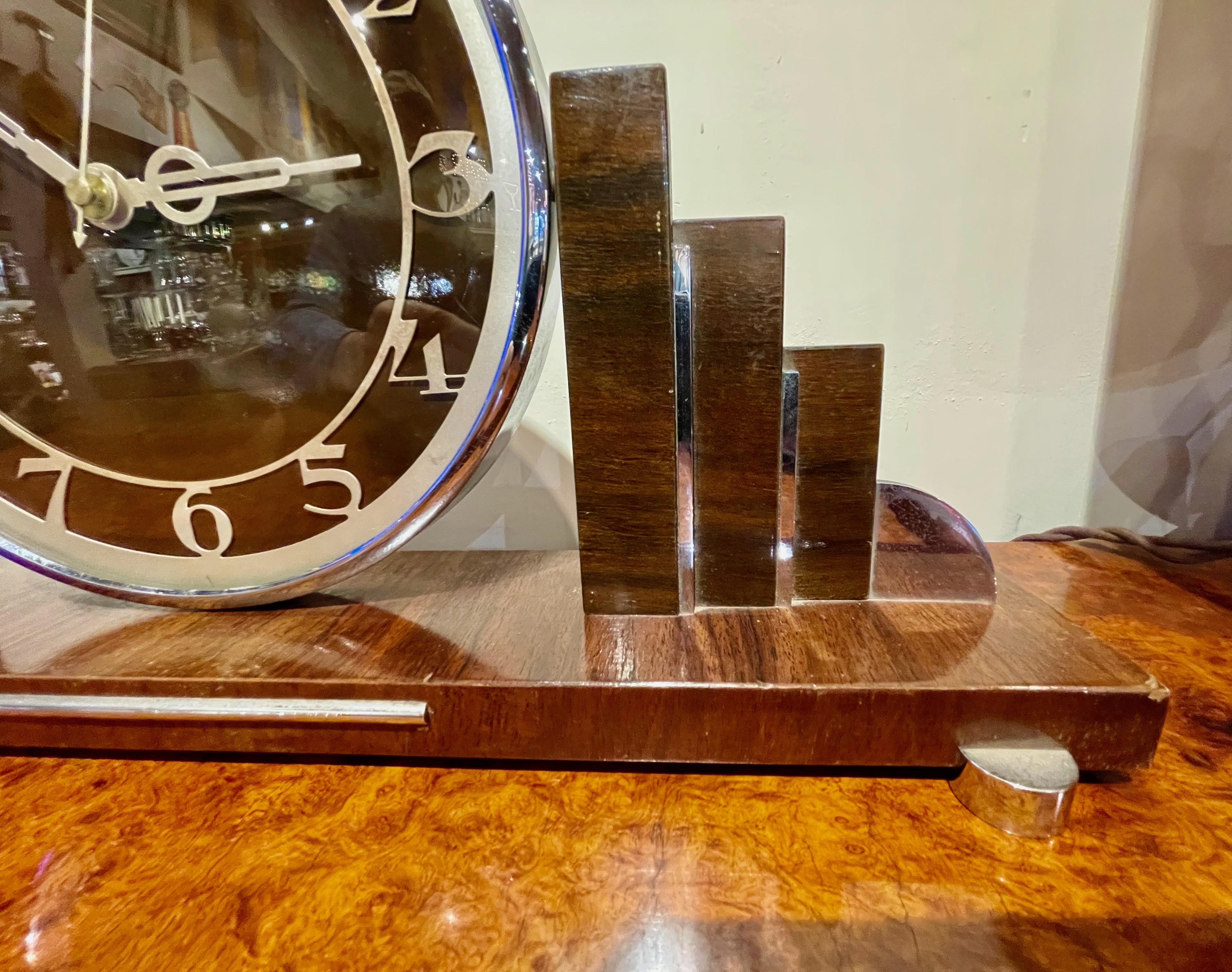 Metal Modernist Original Art Deco Mantle Clock Quartz Conversion