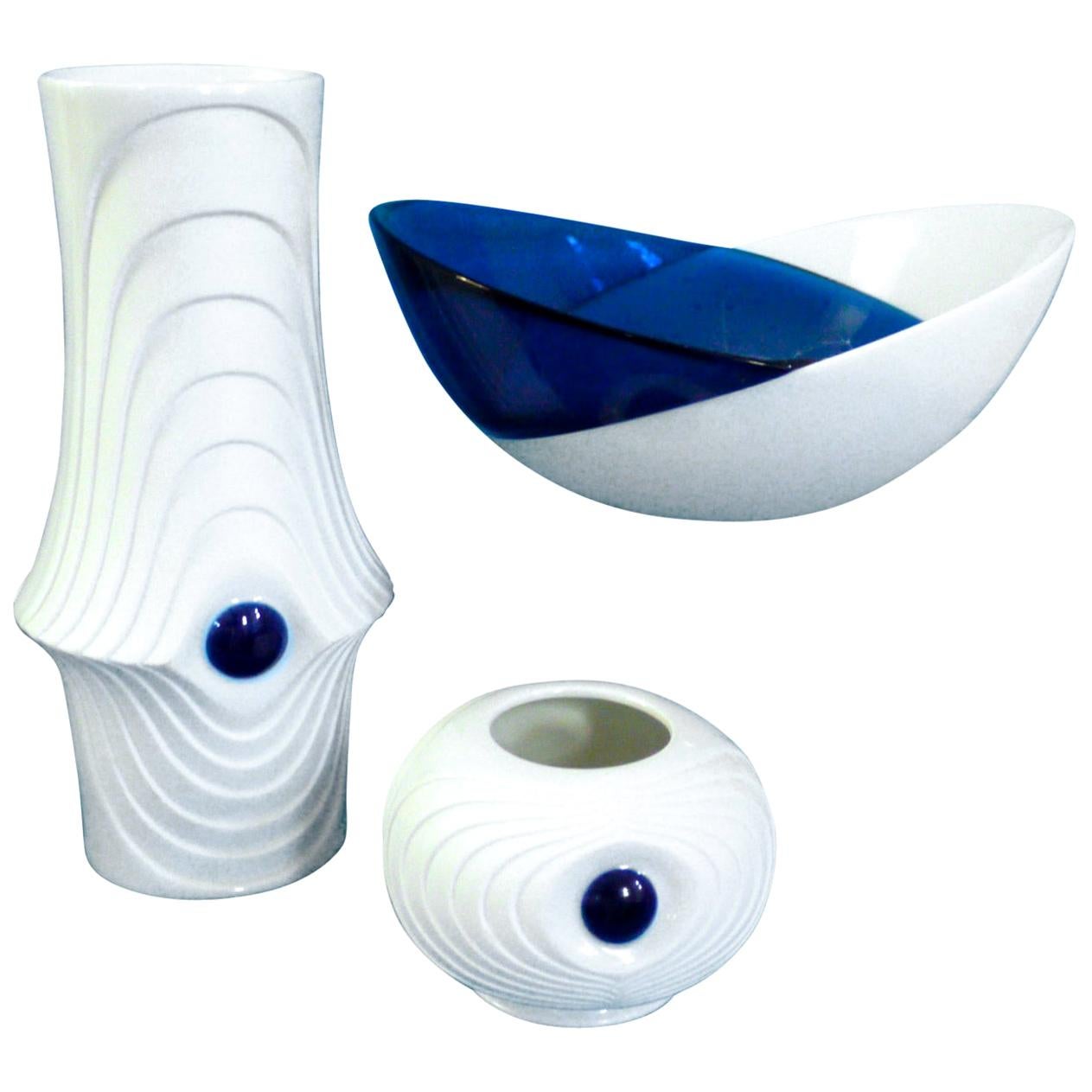 Modernist Orrefors Bowl and Royal Copenhagen and Two Pieces 
Swing
 Series 1970s For Sale