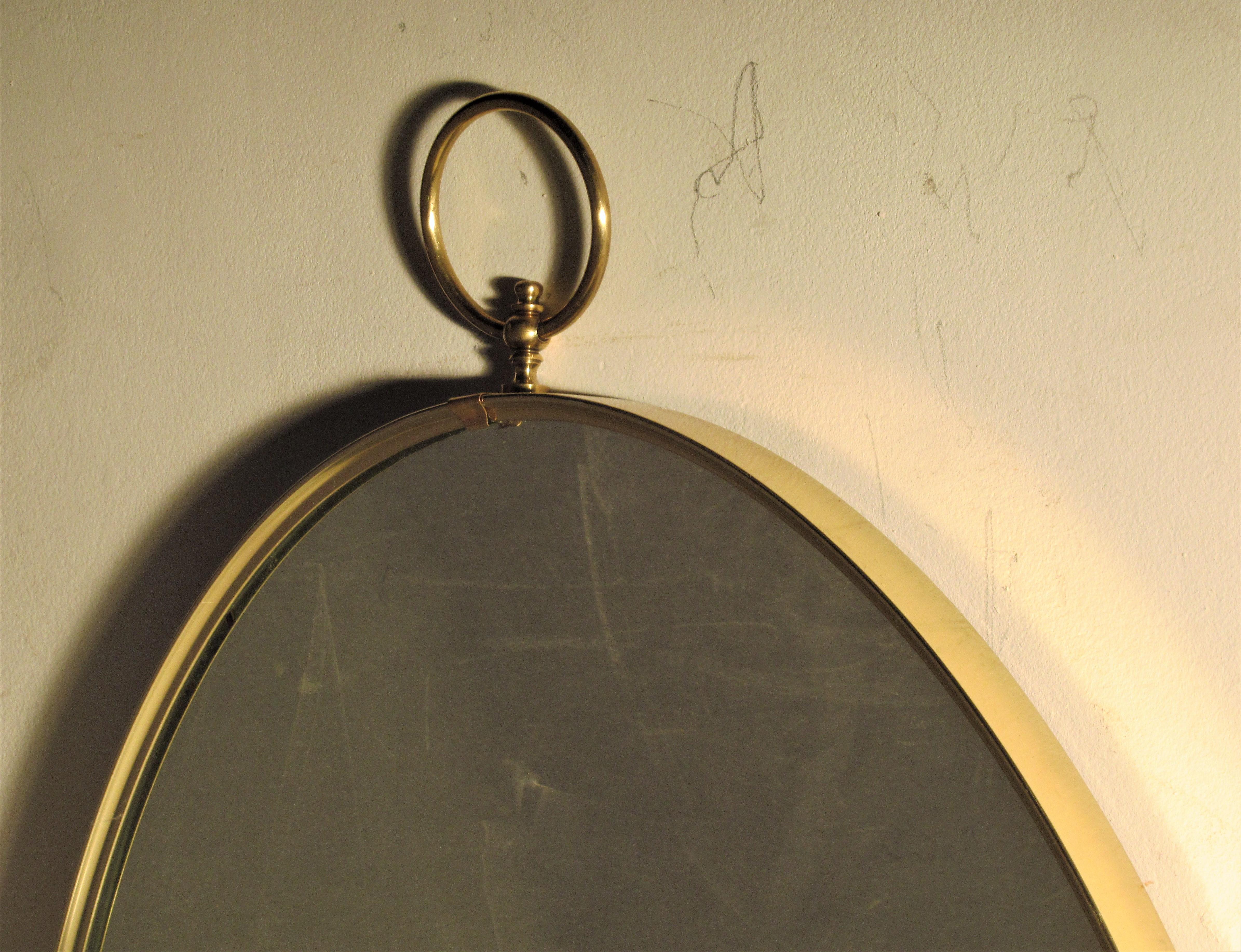20th Century Modernist Oval Brass Mirror in the Style of Gio Ponti