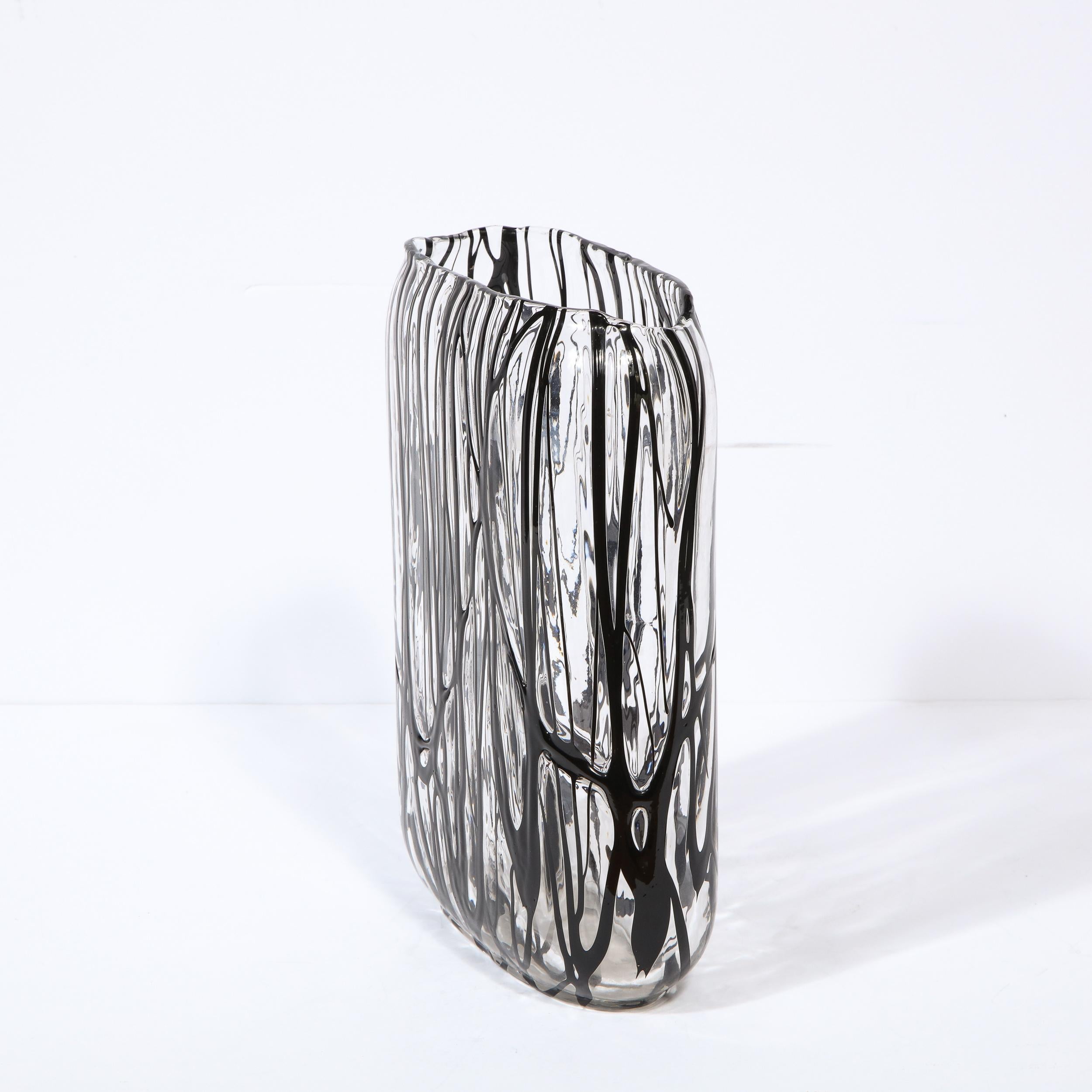 Modernist Oval Handblown Murano Translucent Vase with Expressionistic Detailing 3
