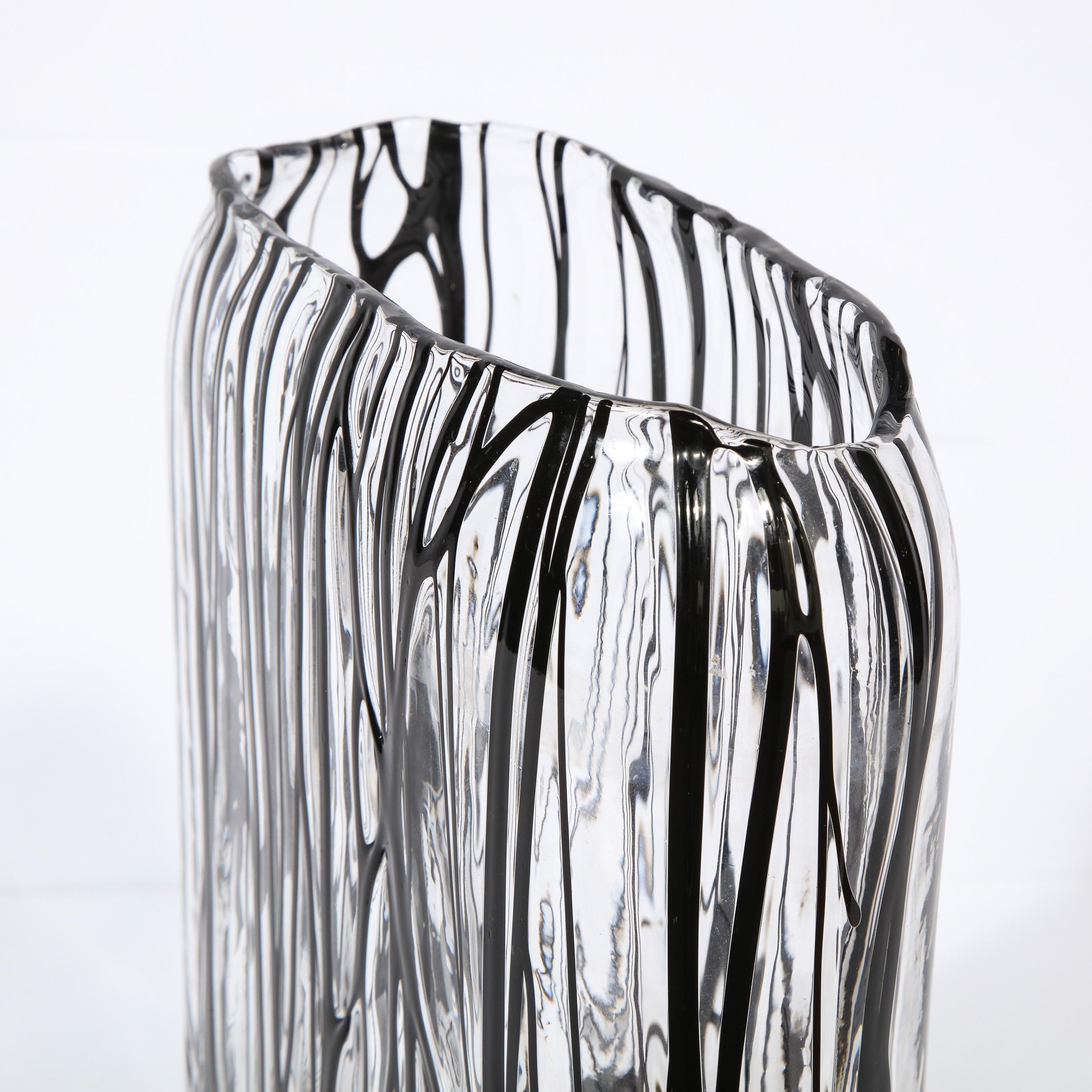 Modernist Oval Handblown Murano Translucent Vase with Expressionistic Detailing 5