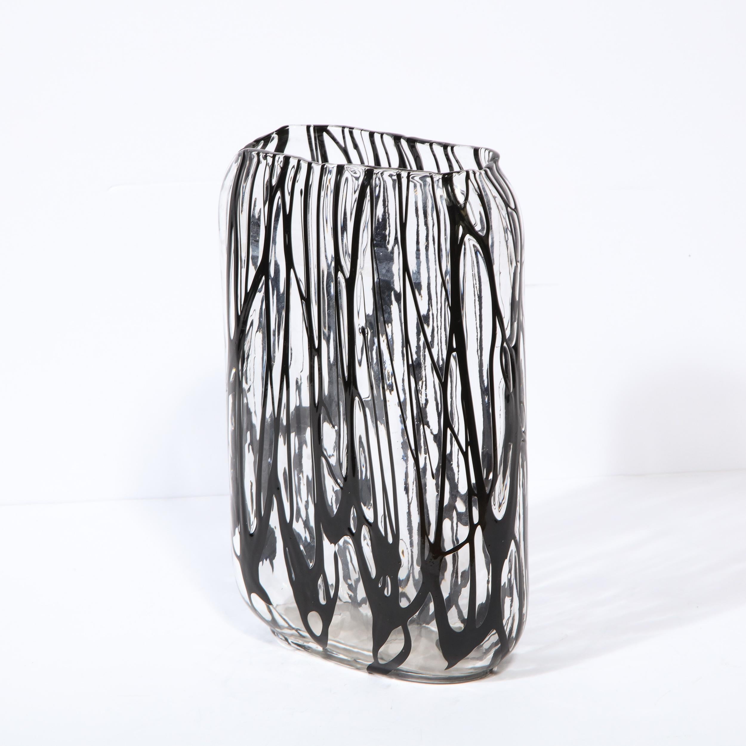 Italian Modernist Oval Handblown Murano Translucent Vase with Expressionistic Detailing