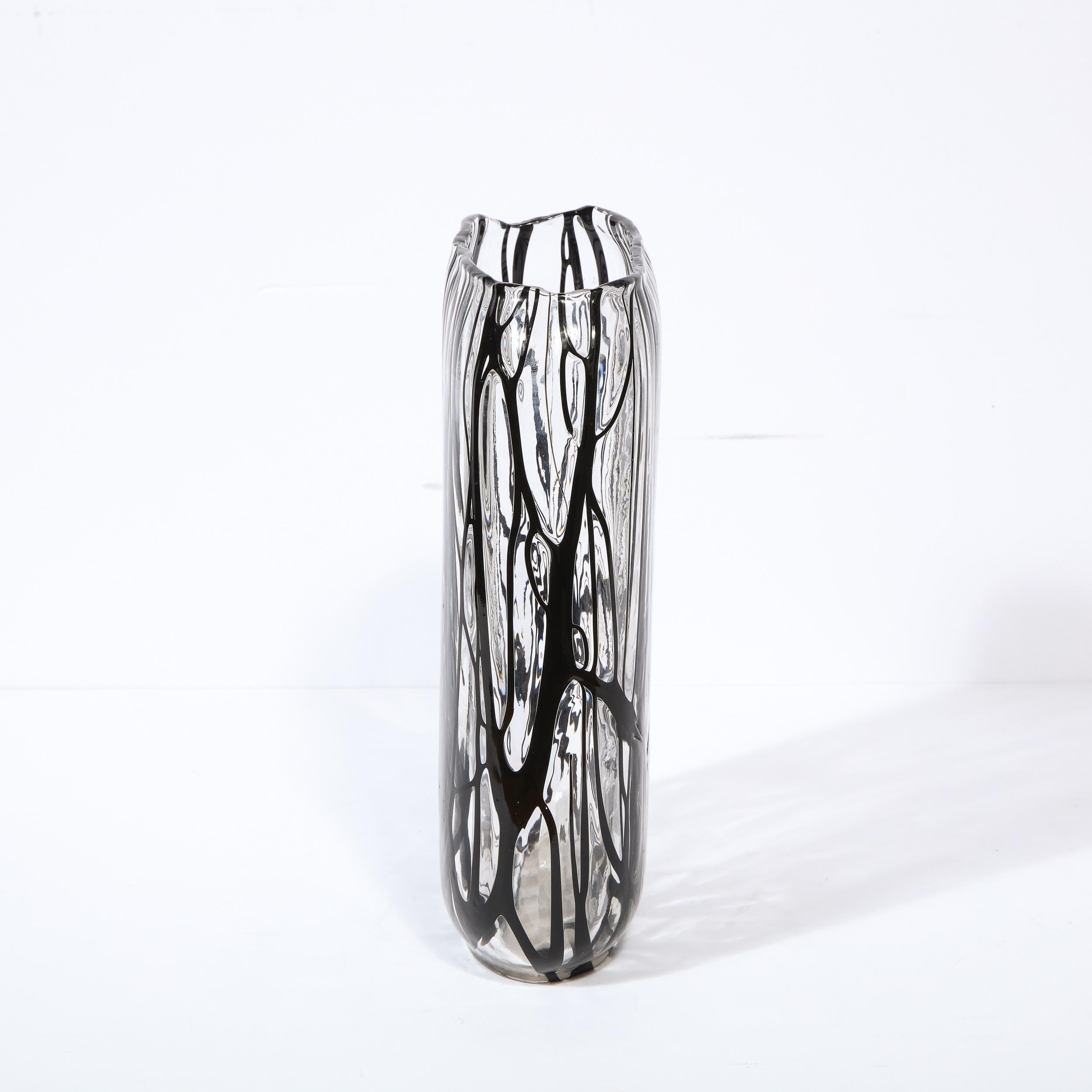 Modernist Oval Handblown Murano Translucent Vase with Expressionistic Detailing In Excellent Condition In New York, NY