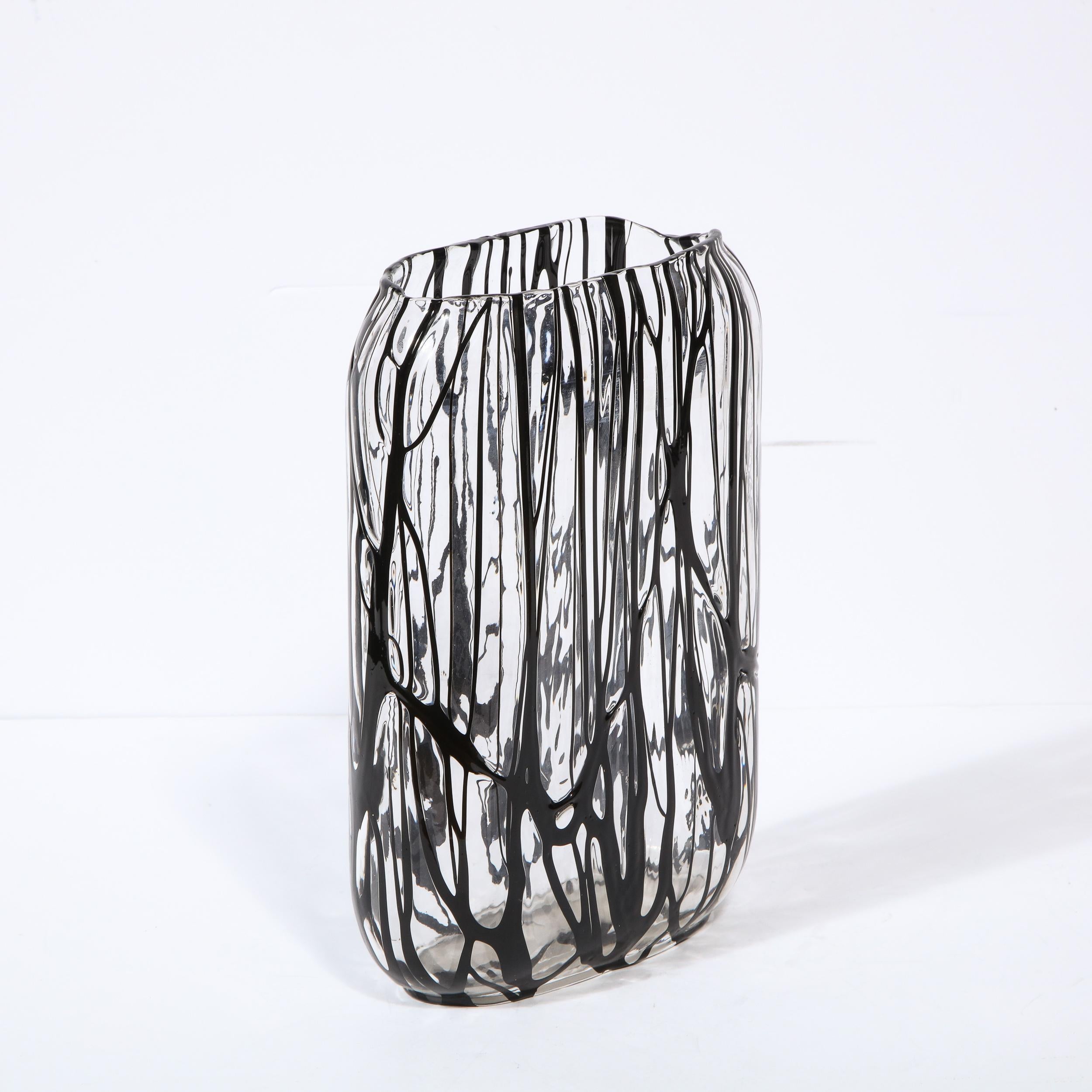 Mid-20th Century Modernist Oval Handblown Murano Translucent Vase with Expressionistic Detailing