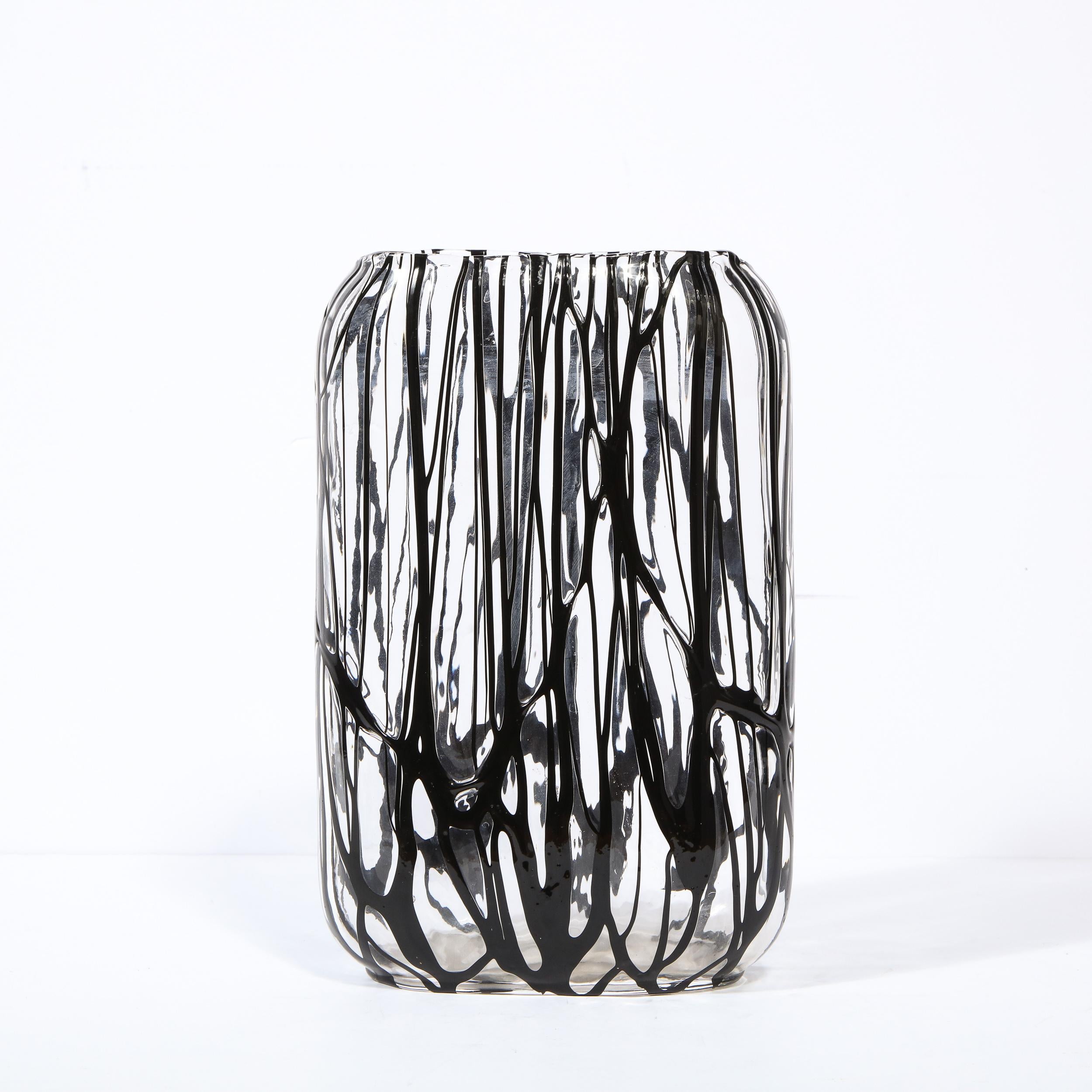Murano Glass Modernist Oval Handblown Murano Translucent Vase with Expressionistic Detailing