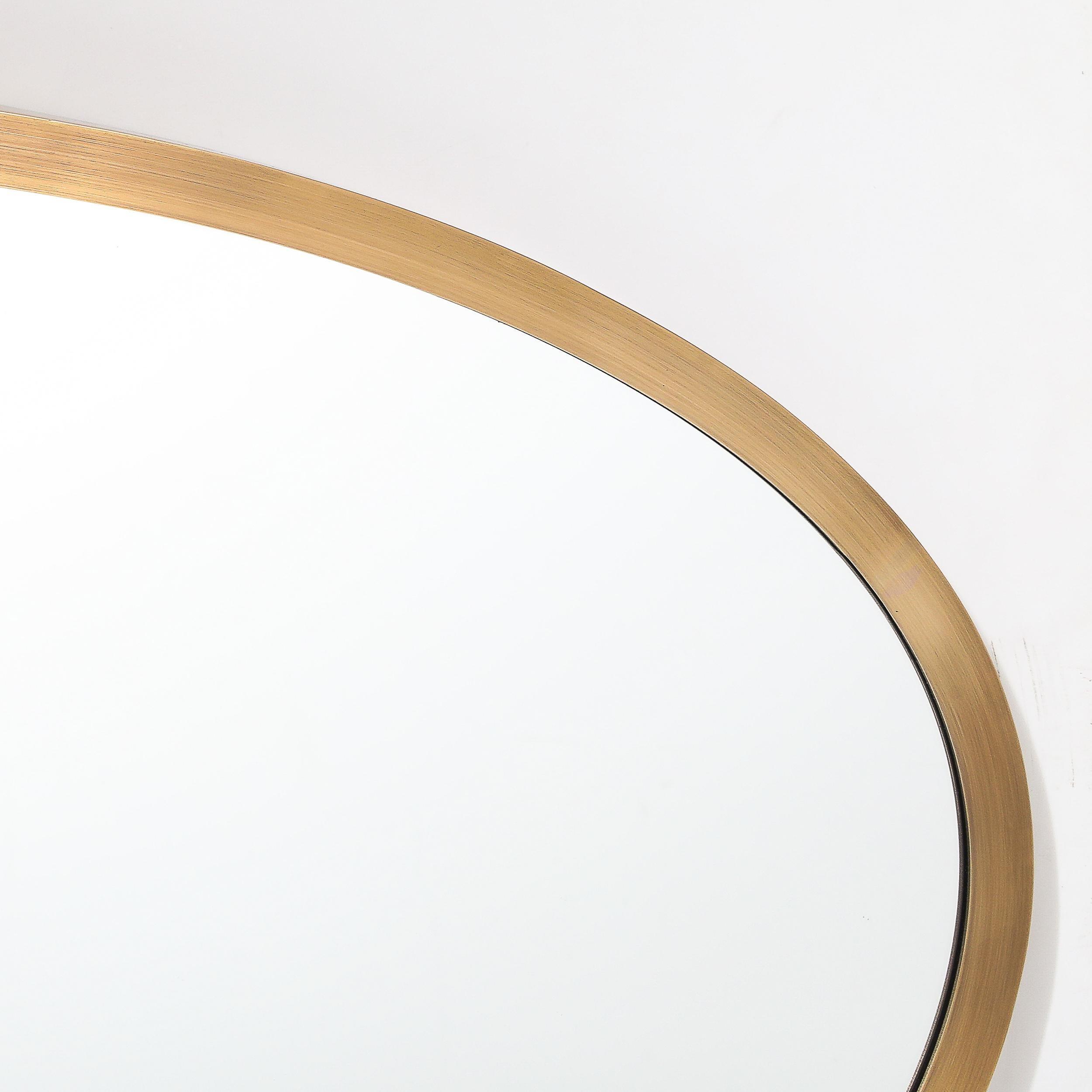 Modernist Oval Mirror W/ Antiqued Brass Border Custom by High Style Deco For Sale 5