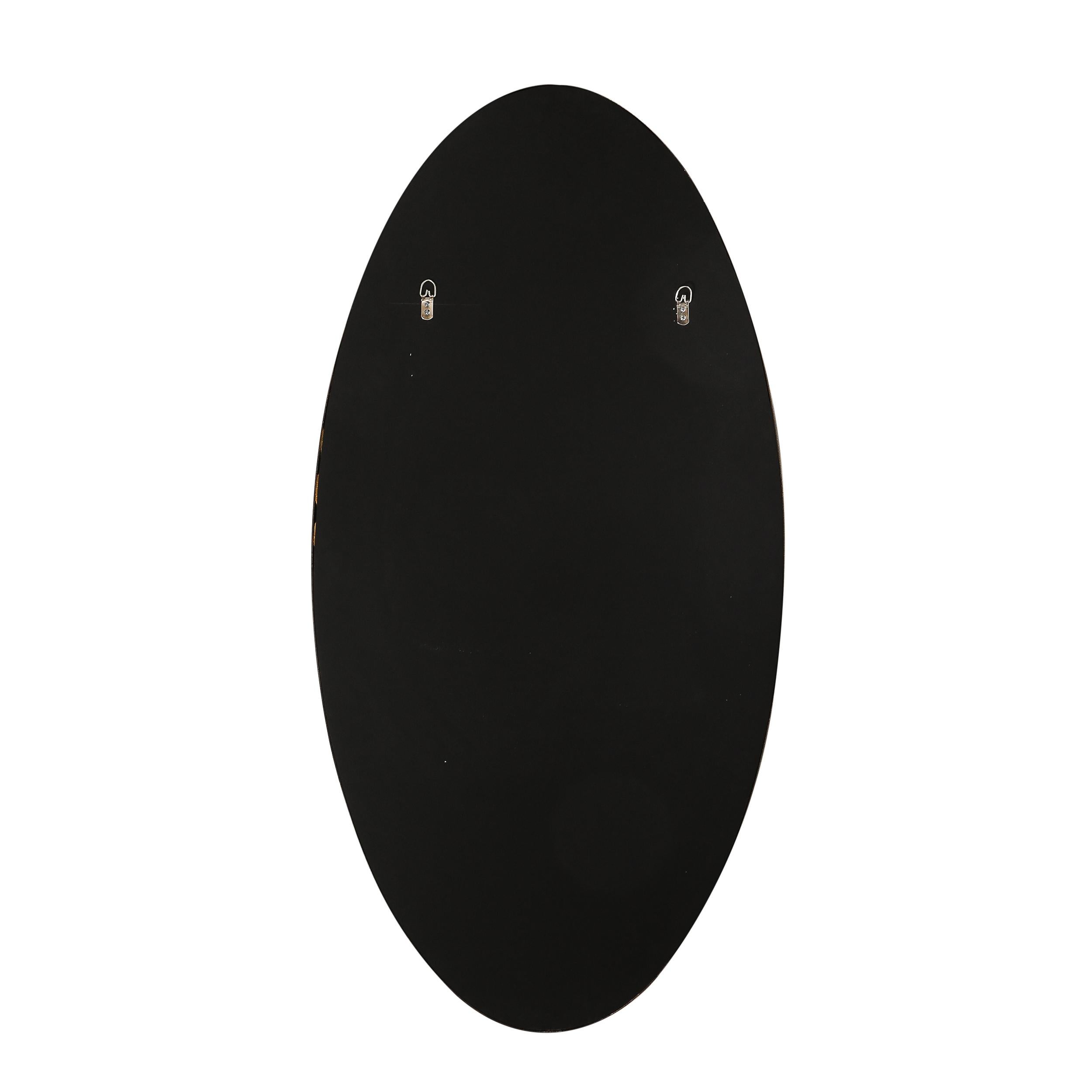Modernist Oval Mirror W/ Antiqued Brass Border Custom by High Style Deco For Sale 6
