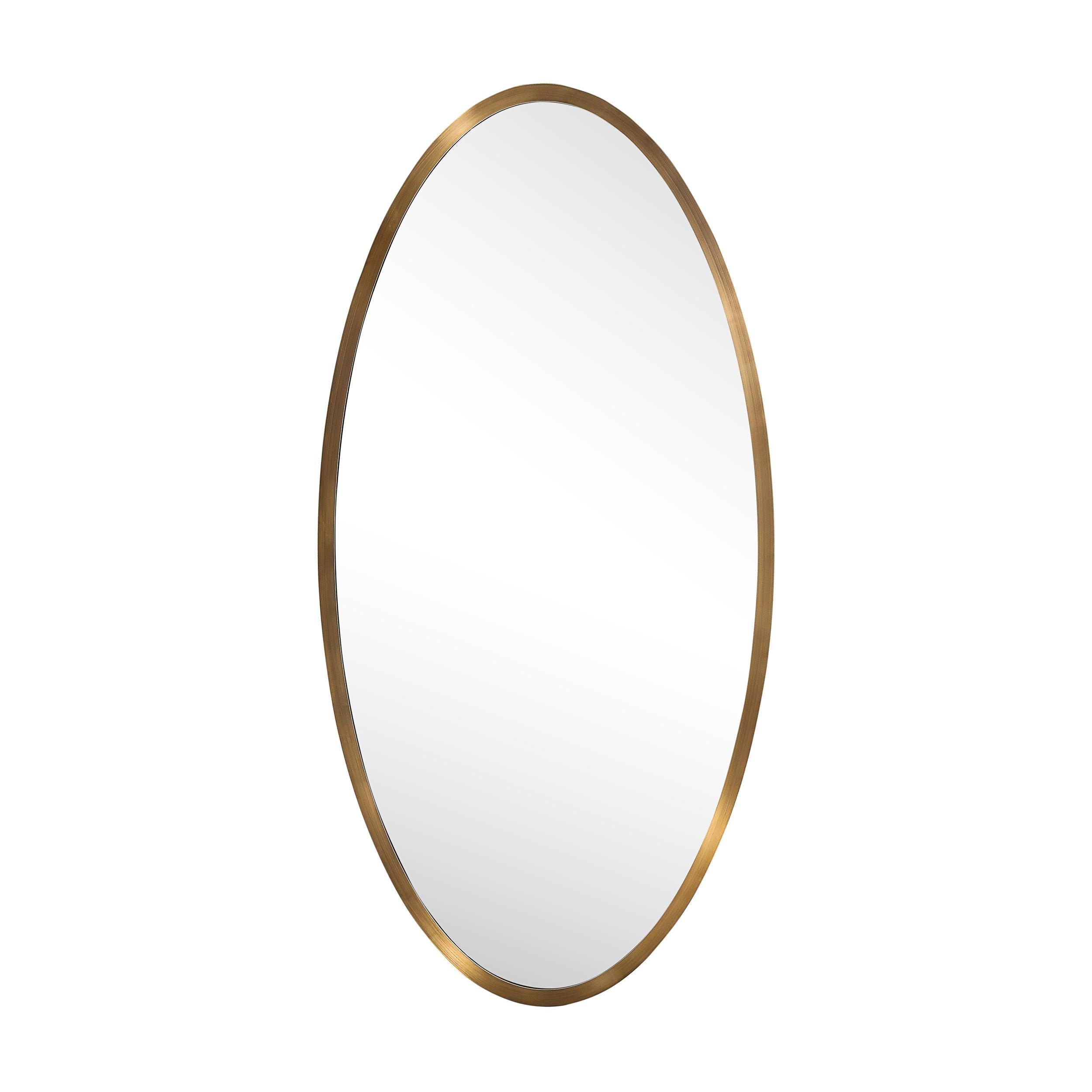 American Modernist Oval Mirror W/ Antiqued Brass Border Custom by High Style Deco For Sale