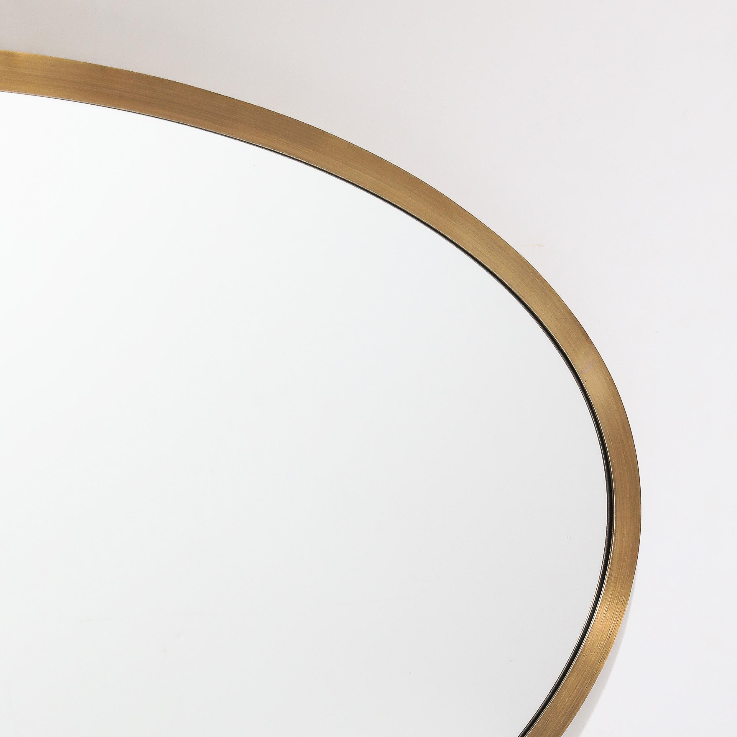 Contemporary Modernist Oval Mirror W/ Antiqued Brass Border Custom by High Style Deco For Sale