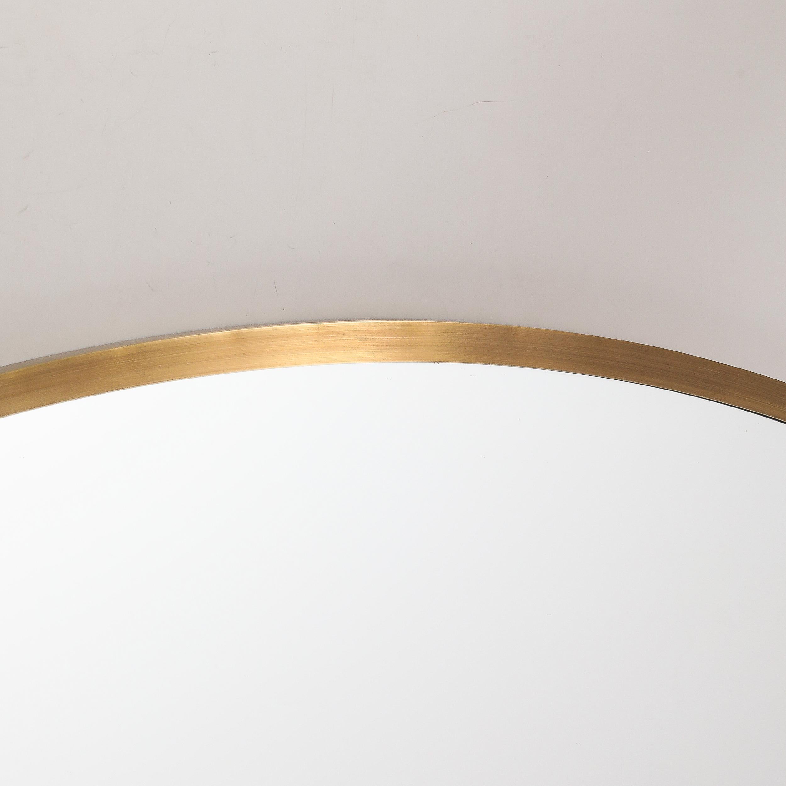 Modernist Oval Mirror W/ Antiqued Brass Border Custom by High Style Deco For Sale 1