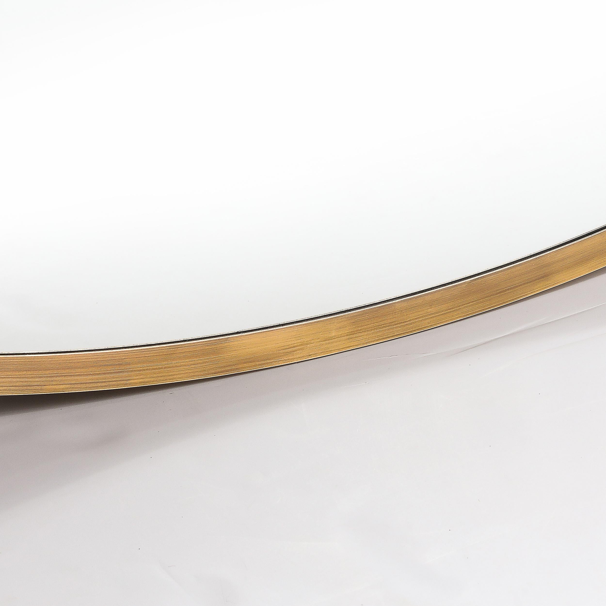 Modernist Oval Mirror W/ Antiqued Brass Border Custom by High Style Deco For Sale 2