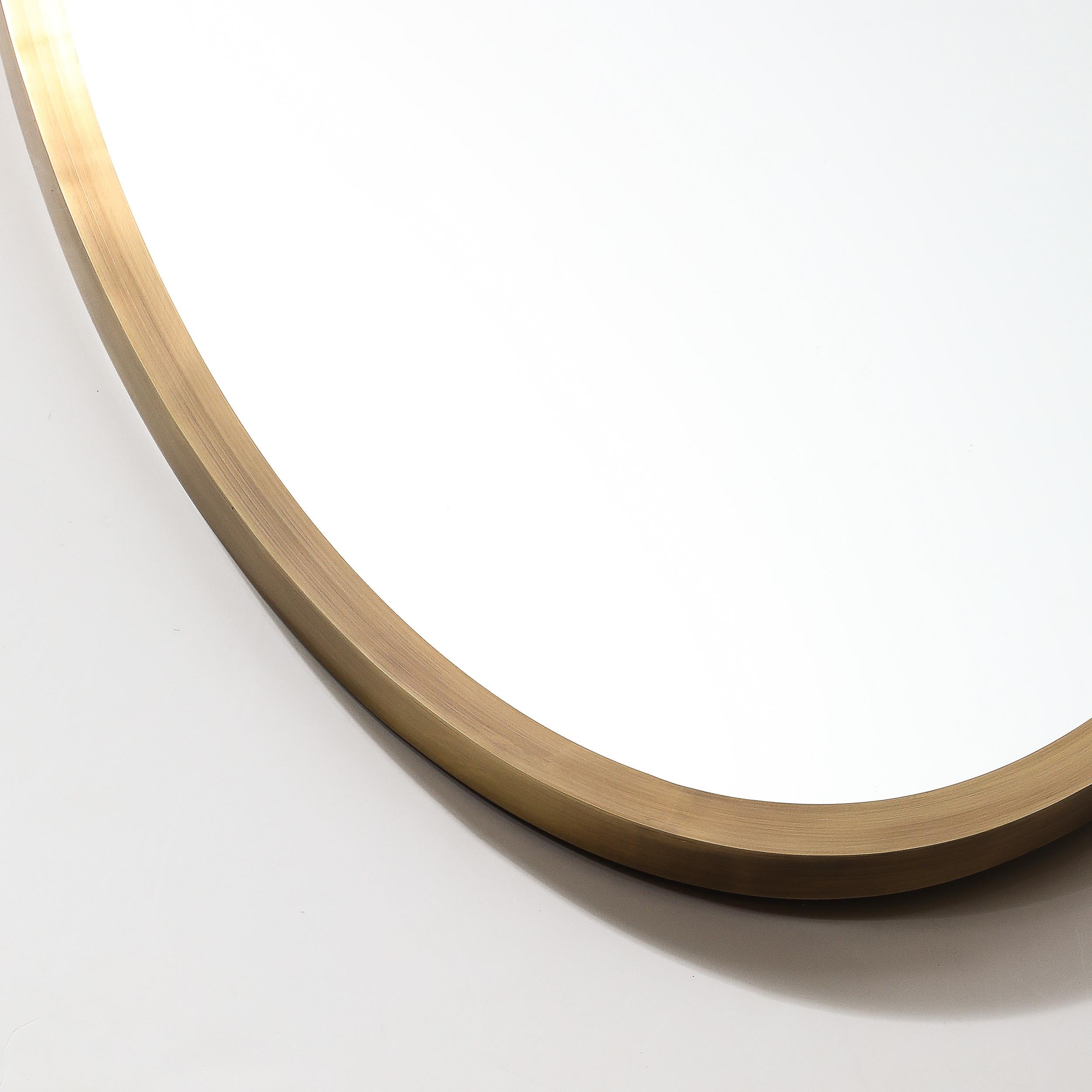 Modernist Oval Mirror W/ Antiqued Brass Border Custom by High Style Deco For Sale 3