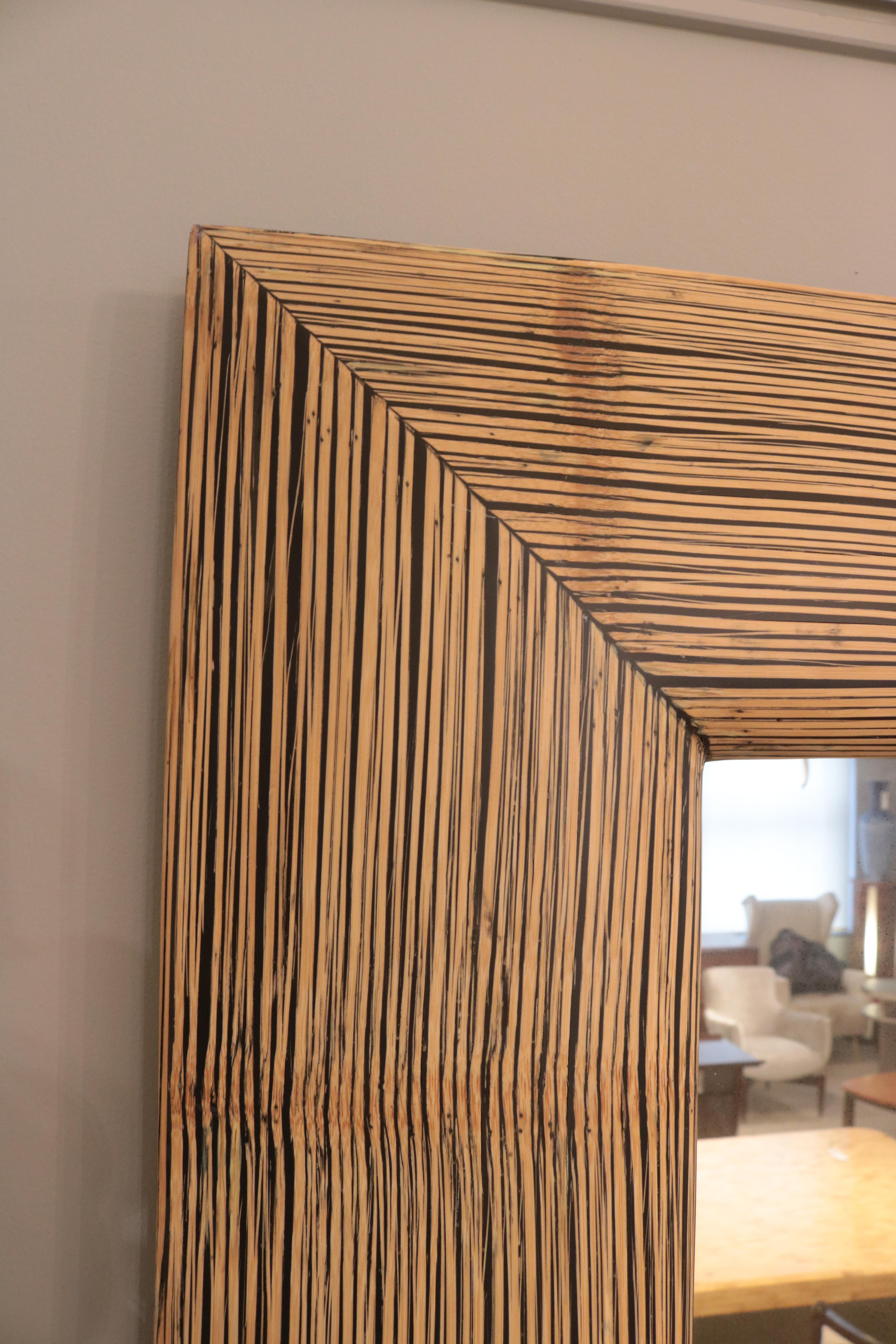 Modernist Oversized Bamboo Wall Mirror In Good Condition For Sale In New York, NY
