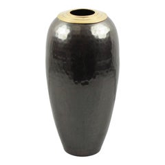 Retro Modernist Ovoid Hammered Copper Brass Vase