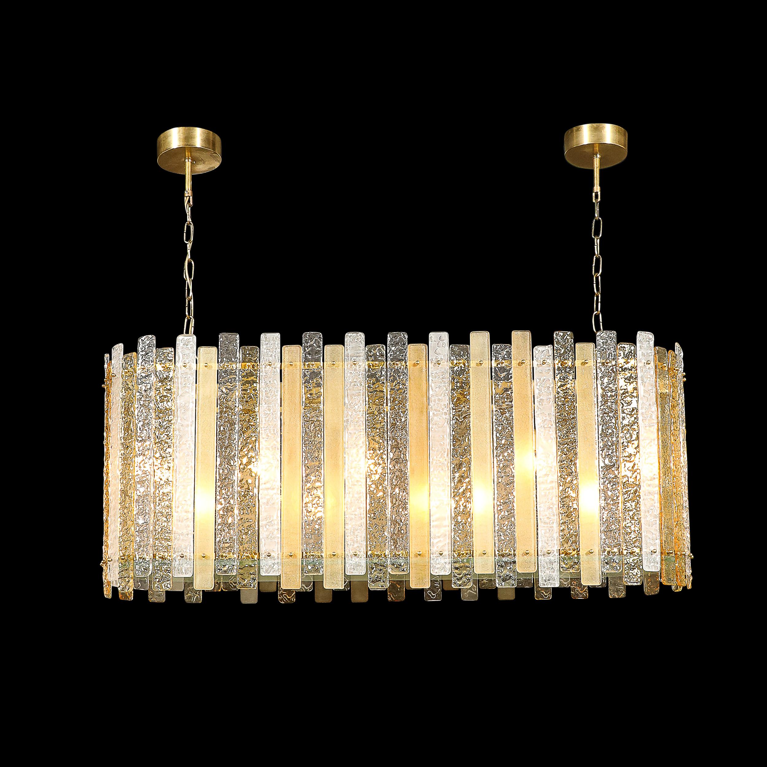 Moderne Luminaire moderne ovoïde en verre ambre dépoli et tacheté soufflé à la main à Murano en vente