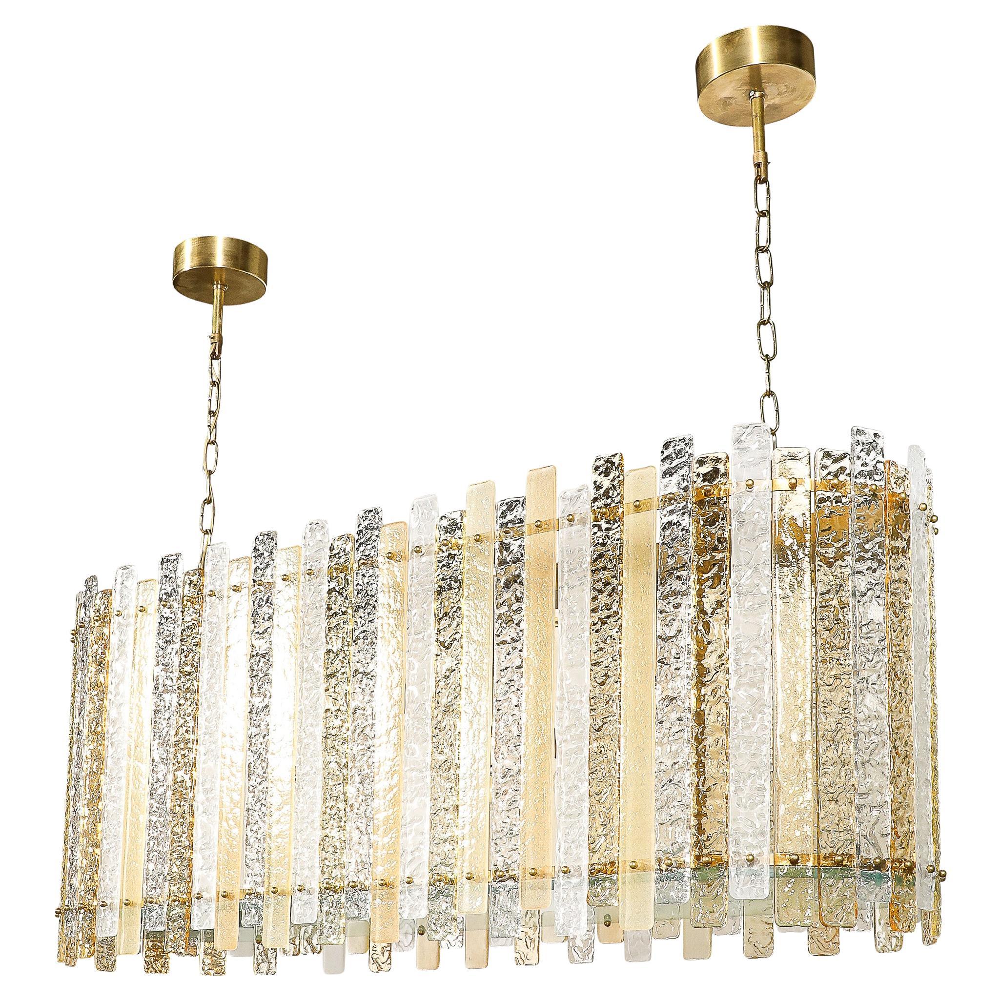 Luminaire moderne ovoïde en verre ambre dépoli et tacheté soufflé à la main à Murano