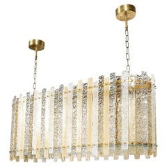 Modernist Ovoid Hand-Blown Murano Frosted & Mottled Paneled Amber Glass Fixture