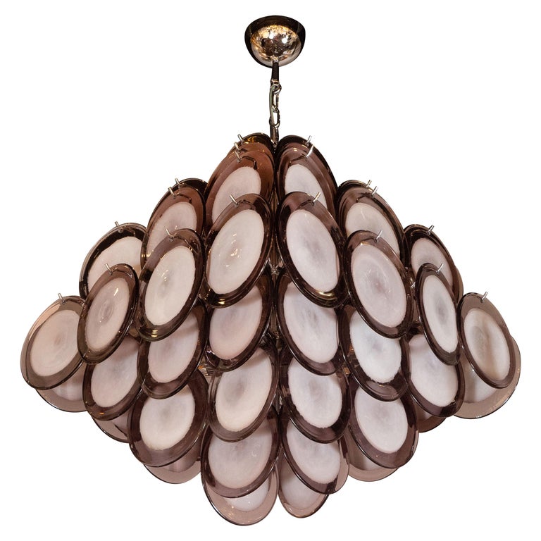 Modernist Pagoda Style Disc Chandelier in Hand Blown Murano Amethyst