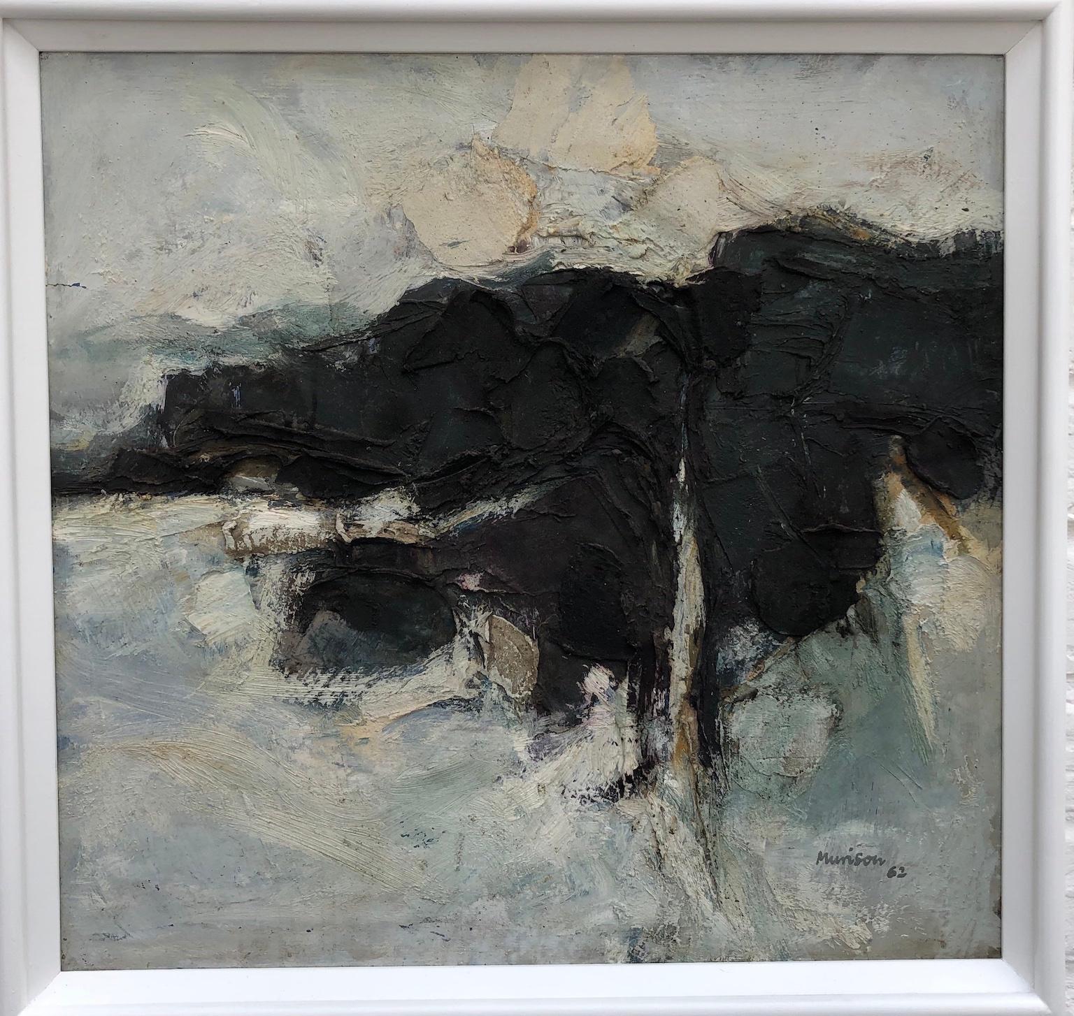 Modernist painting by Neil Murison, oil on board, abstract, 1962

Stunning mid century modern painting by Neil Murison, oil on board, abstract, 1962 signed and dated bottom RH corner. White wooden frame.

Neil Murison RWA (b.1930-d.2018):
Painter