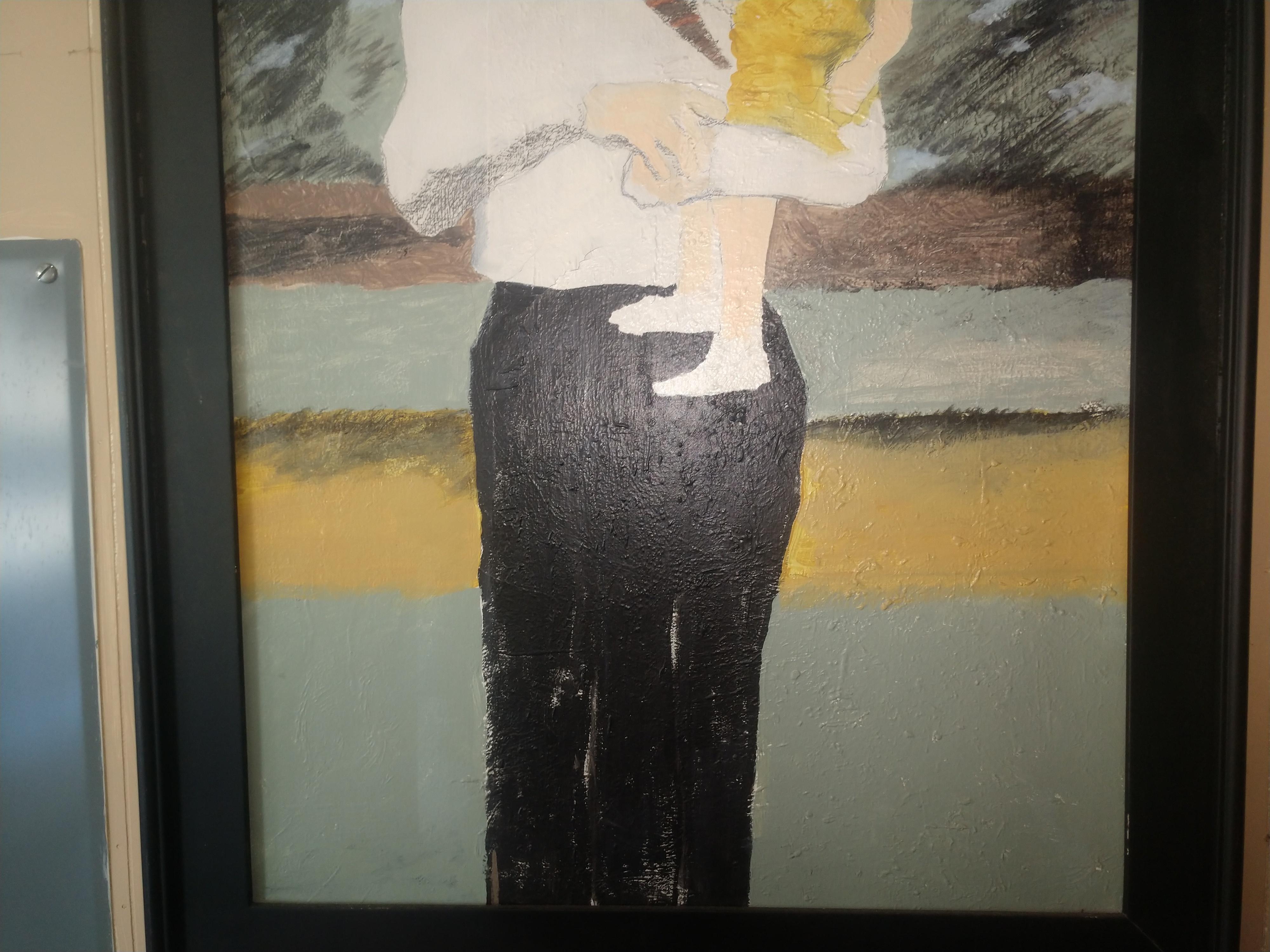 Hand-Painted Modernist Painting by Randy Harter New York Artist Father and Child For Sale
