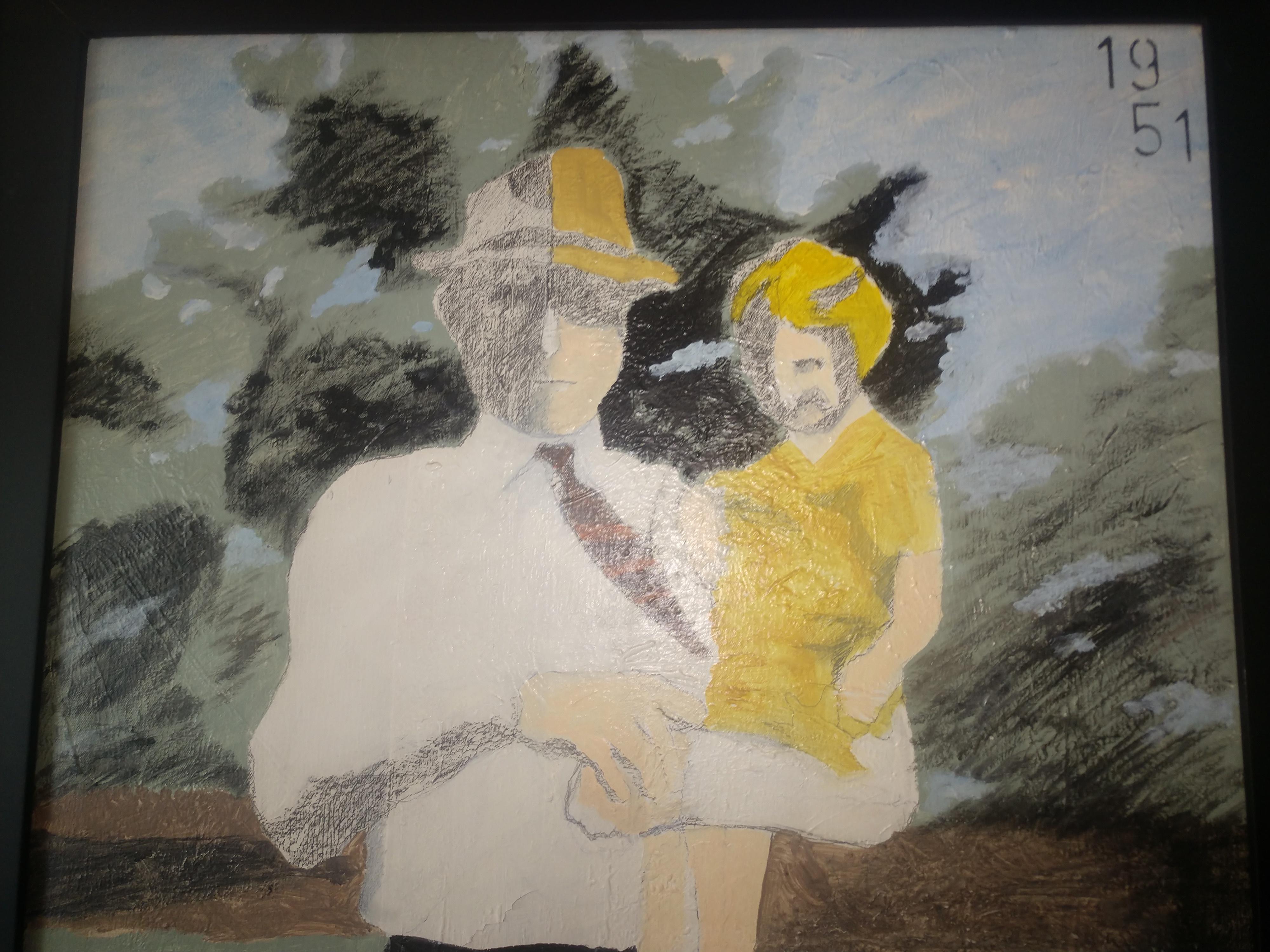 Peinture moderniste de Randy Harter, artiste new-yorkais, père et enfant Excellent état - En vente à Port Jervis, NY