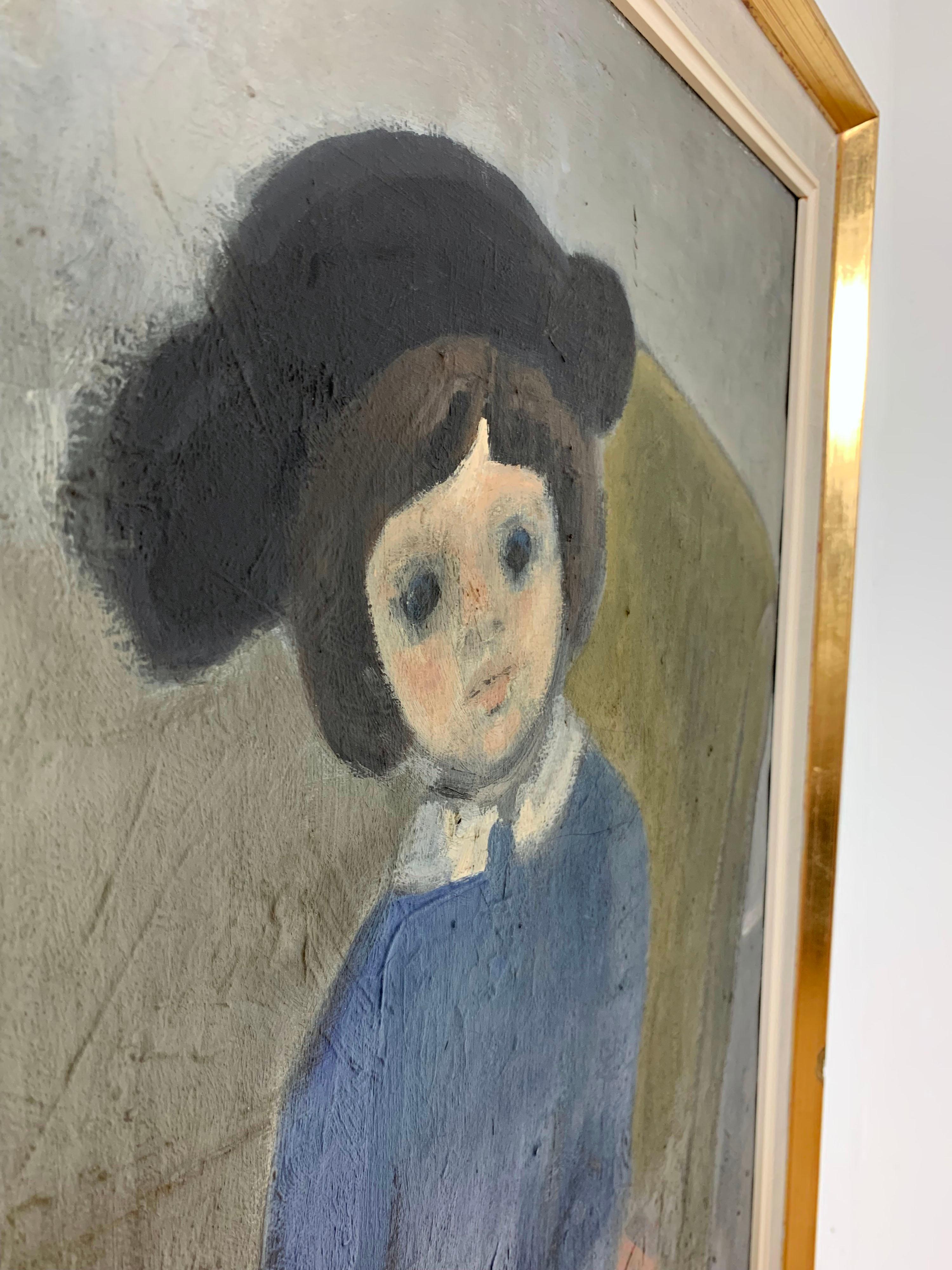 Mid-Century Modern Modernist Painting of a Young Girl by Sophia Morales, Spain, Ca. 1960s