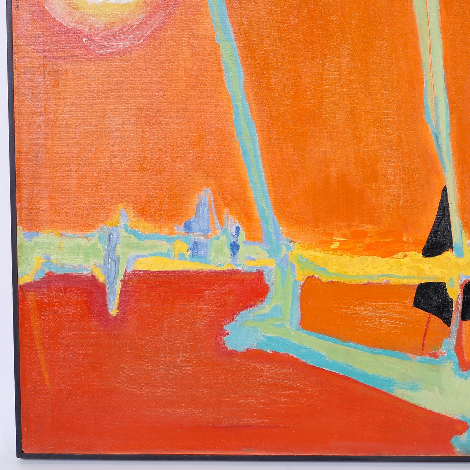 20th Century Modernist Painting on Canvas For Sale