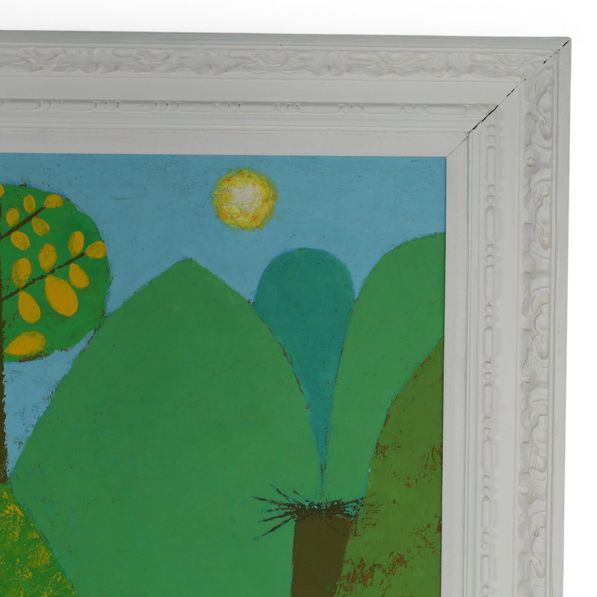 Mid-Century Modern Modernist Painting on Canvas of a Bird in an Outdoor Setting by Hugh McKellar