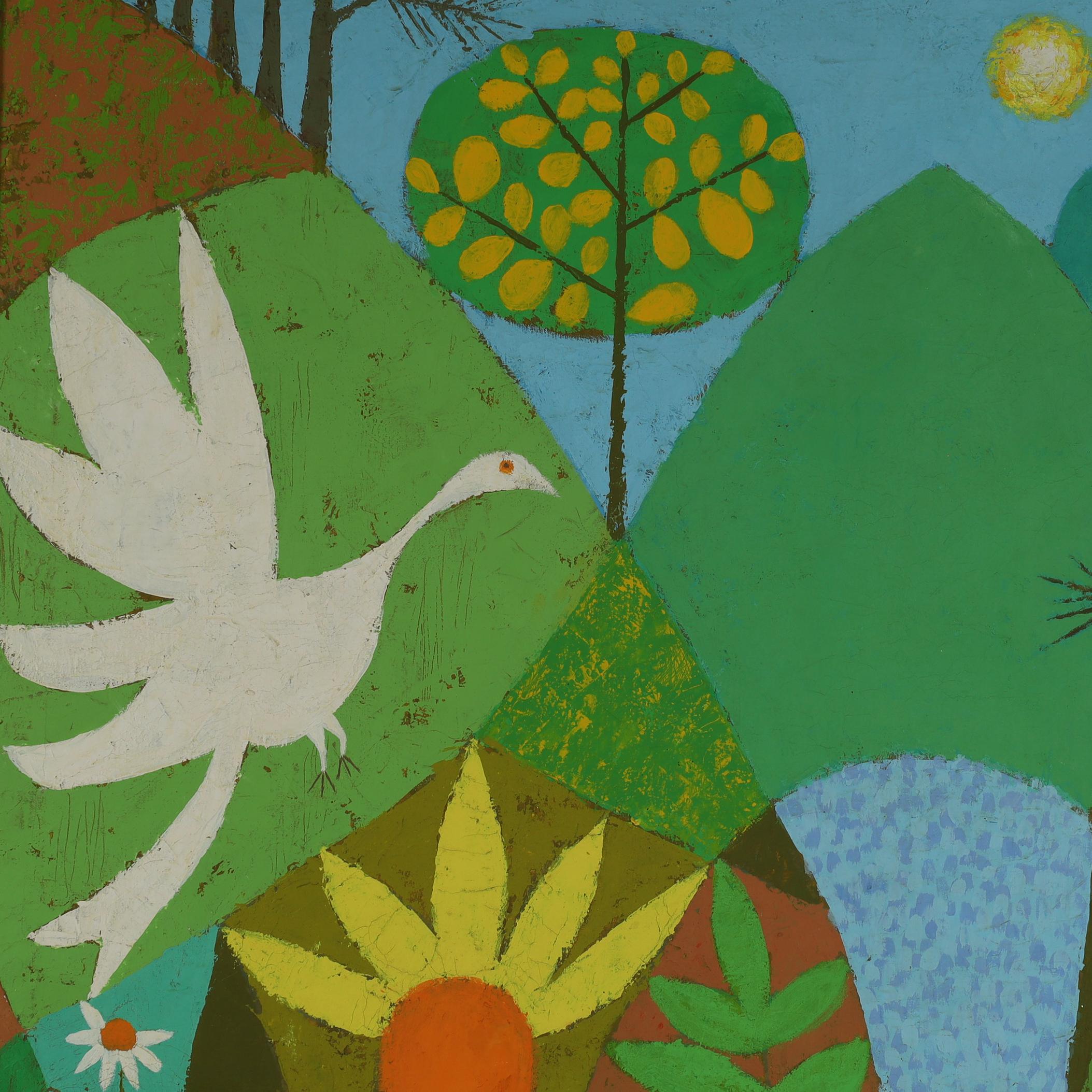 American Modernist Painting on Canvas of a Bird in an Outdoor Setting by Hugh McKellar