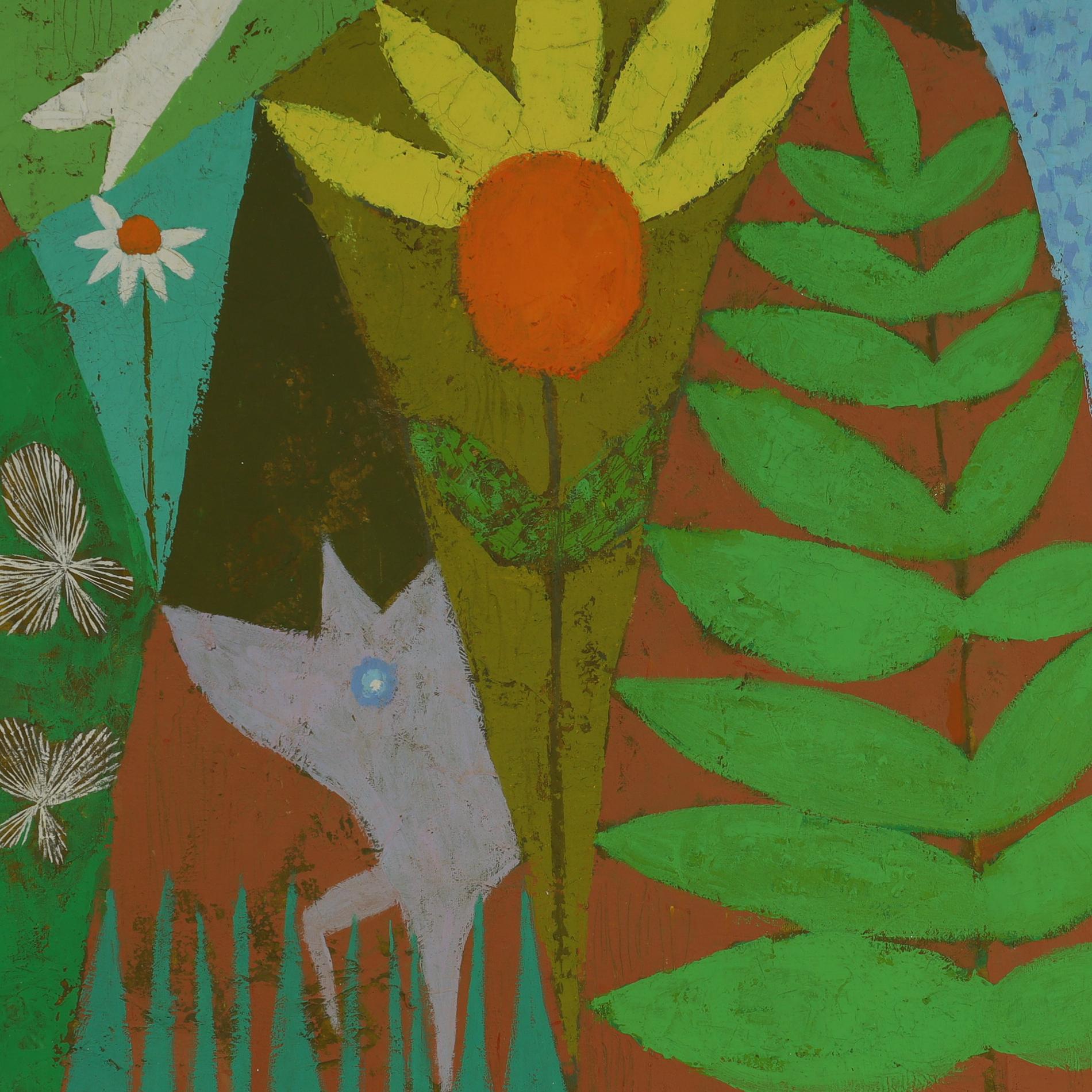 Hand-Painted Modernist Painting on Canvas of a Bird in an Outdoor Setting by Hugh McKellar