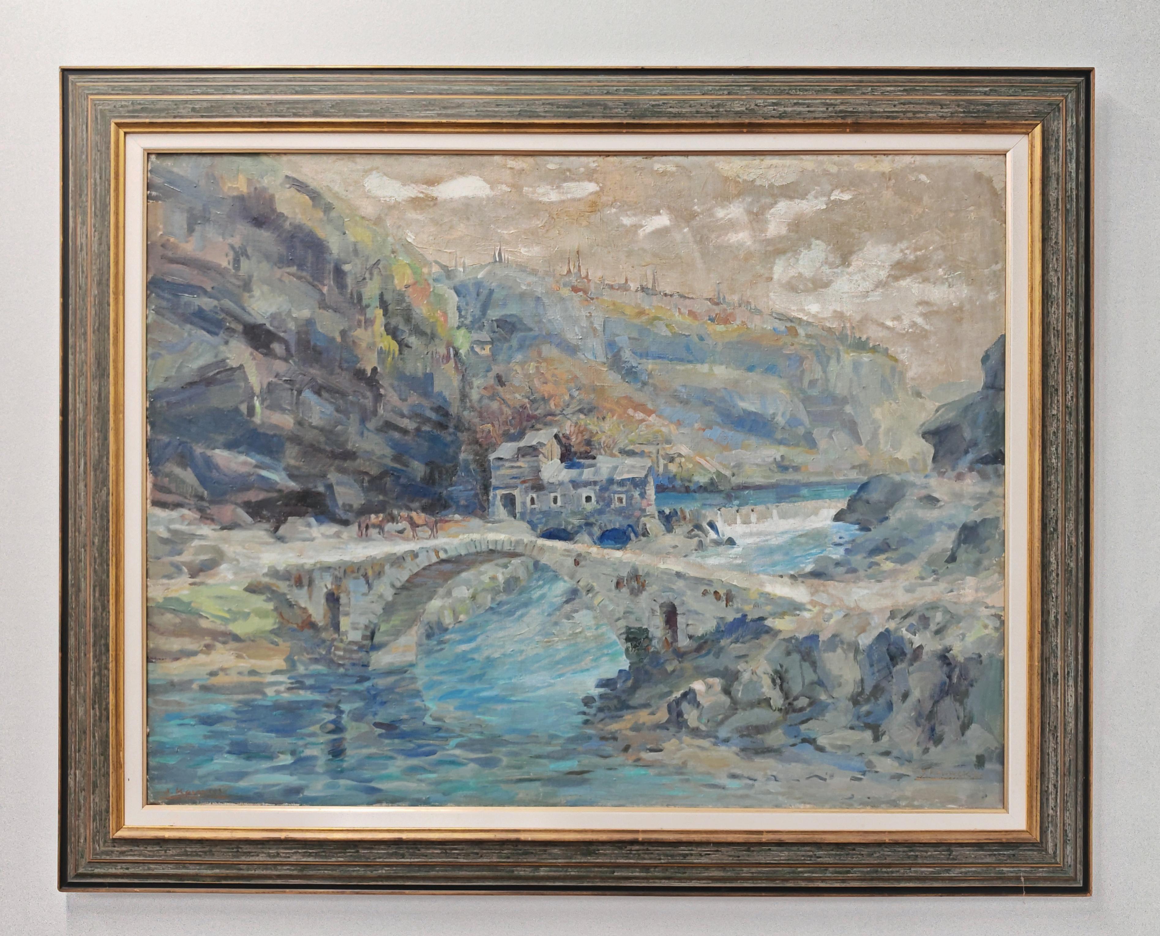 In diesem Angebot finden Sie ein großes modernistisches Gemälde, Öl auf Leinwand, mit dem Titel 