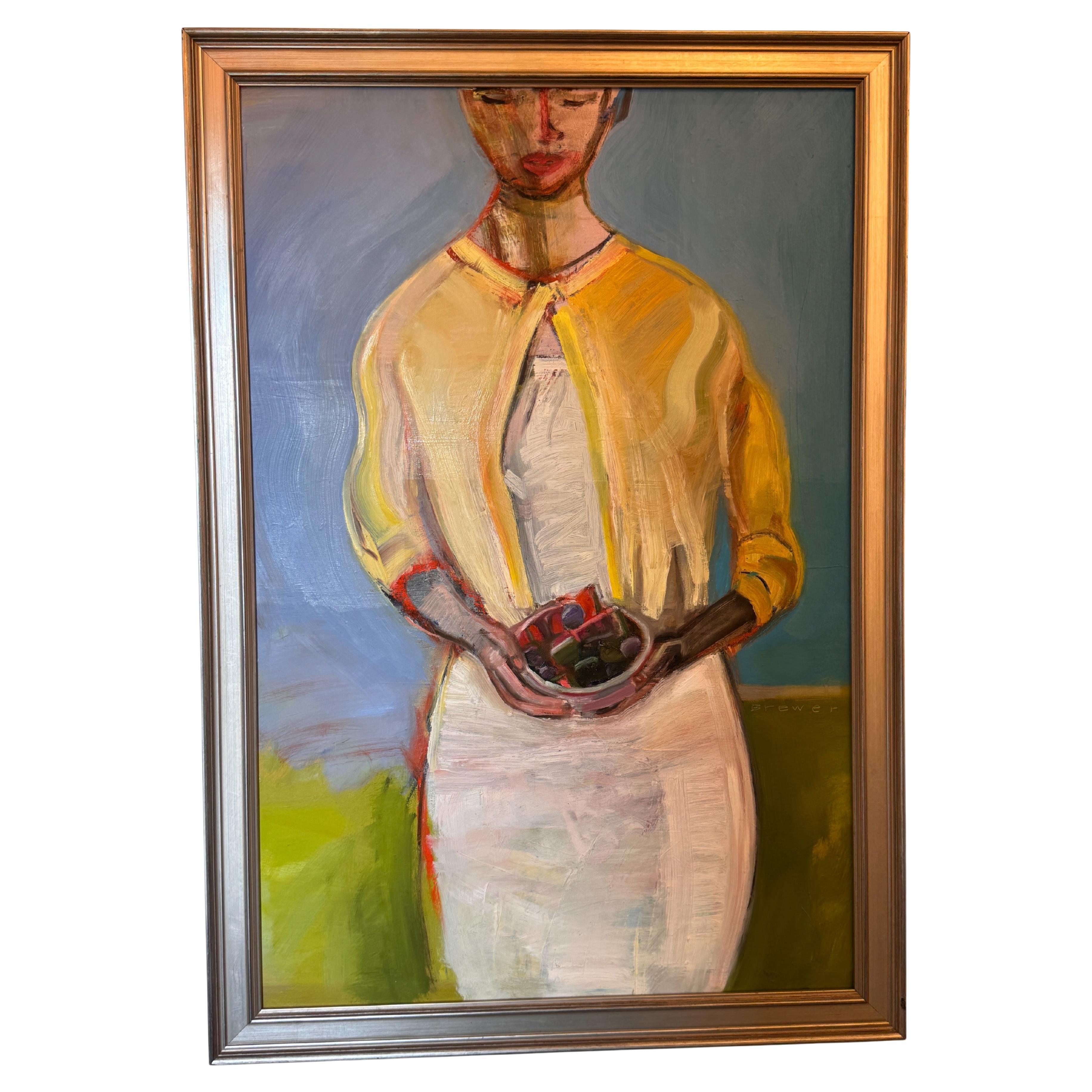 Modernist Painting – Woman With Bowl of Fruit For Sale