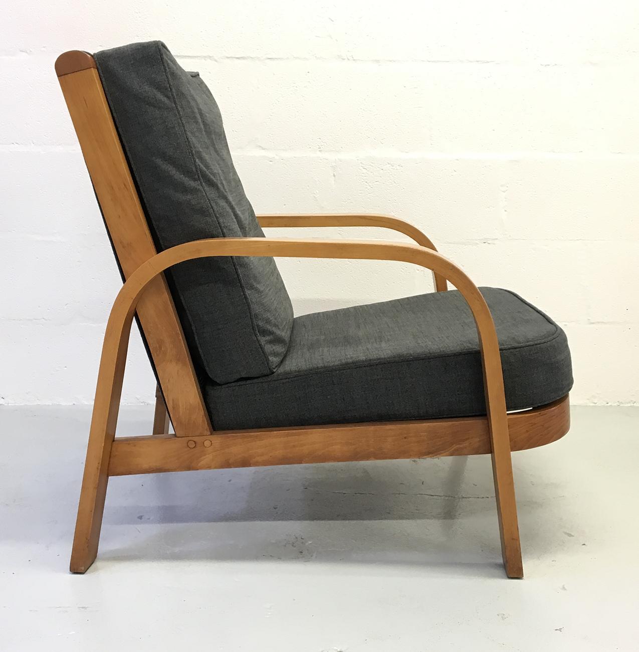 Pair English Modernist 1930s Bentwood ‘Lamda’ Lounge Chairs by Heckroth Art Deco In Good Condition In Sherborne, Dorset
