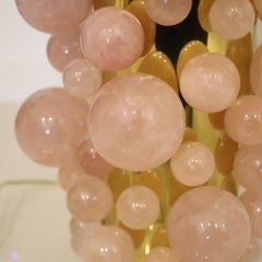 MODERNIST Pair of Artistic Table-Side Lamps In Gilt Bronze With Pink Quartz
