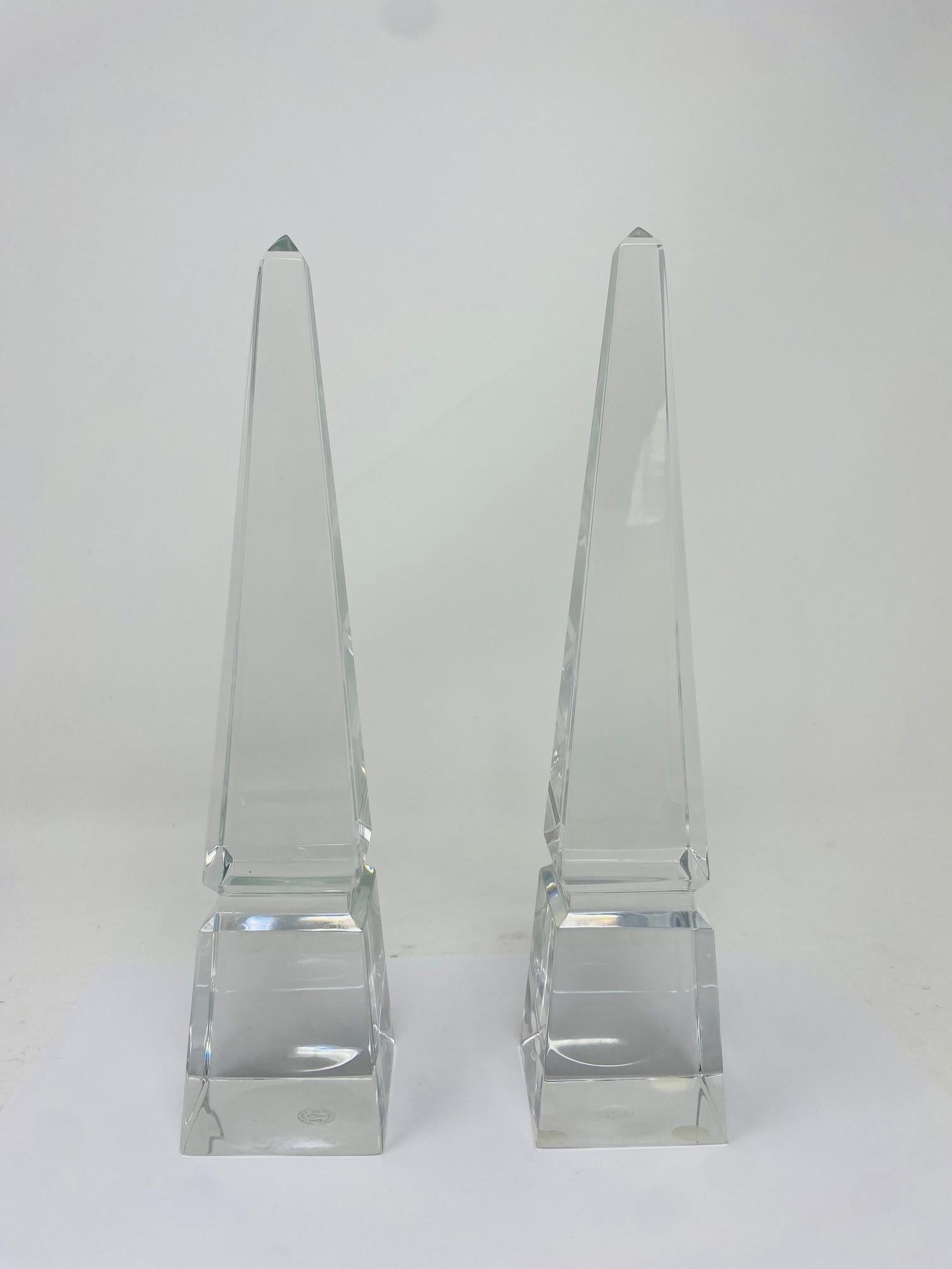 Mid-Century Modern Modernist Pair of Baccarat Louxor Crystal Obelisks (France) For Sale