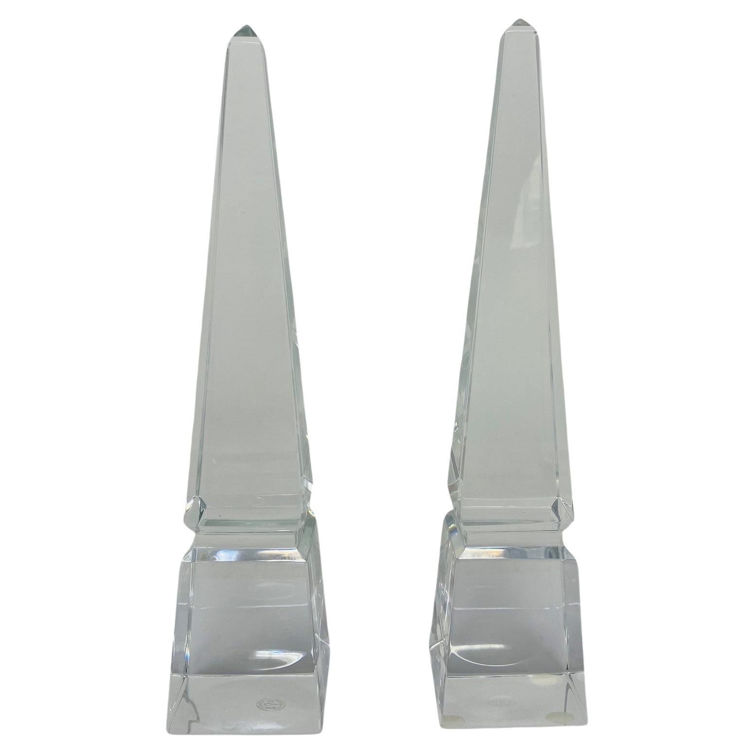 Modernist Pair of Baccarat Louxor Crystal Obelisks (France) For Sale